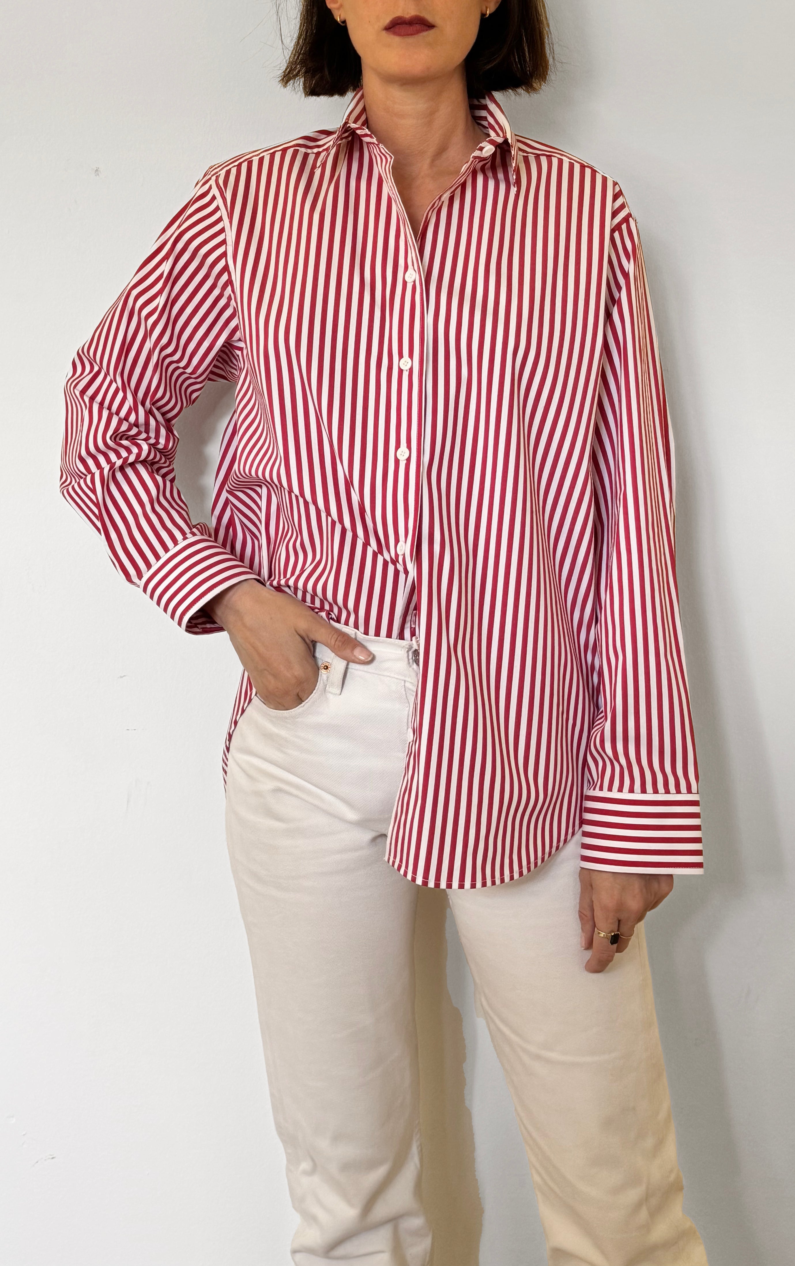 Camicia Lamentana in cotone a righe rosse