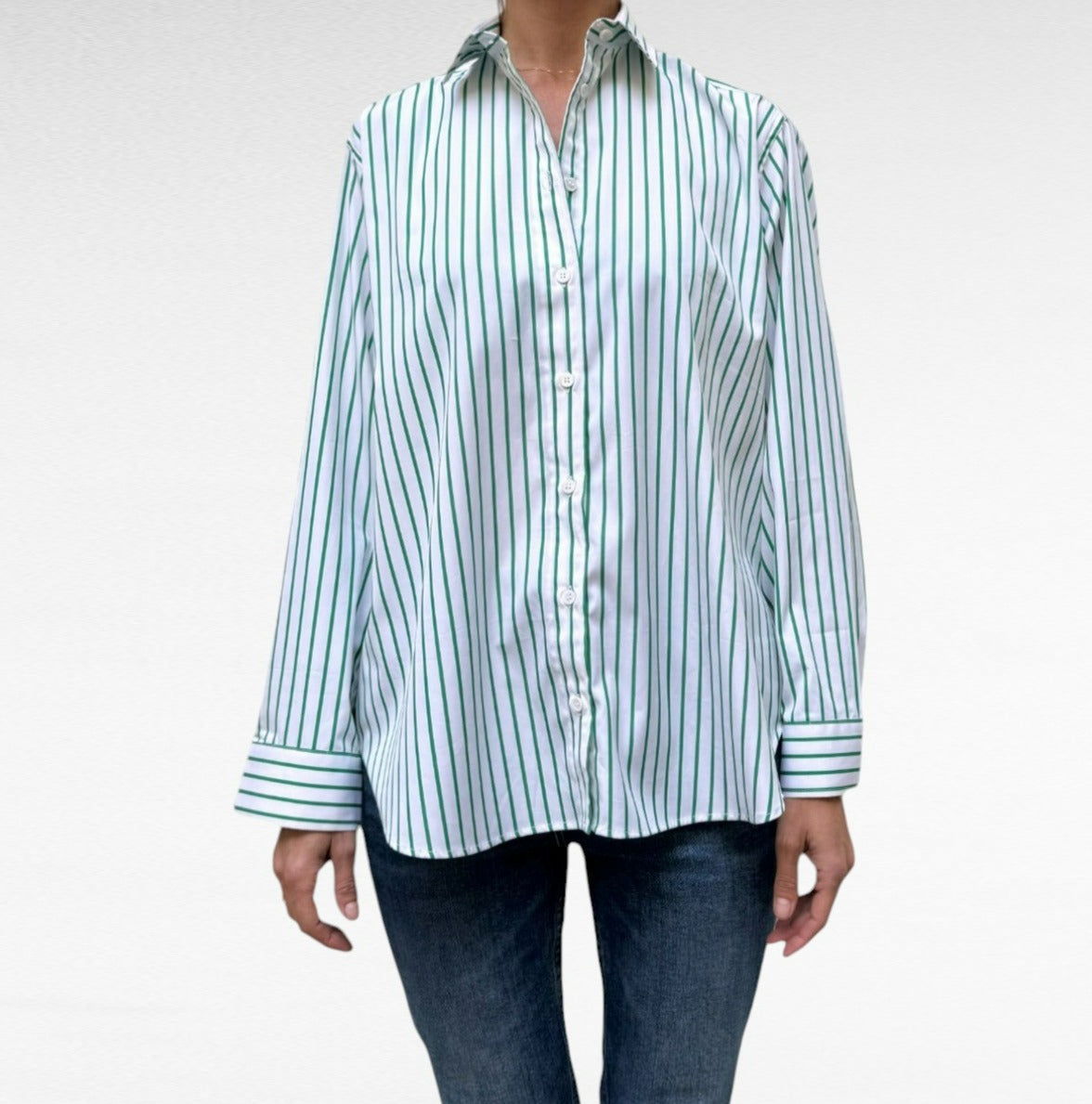 Camicia Lamentana in cotone a righe verdi