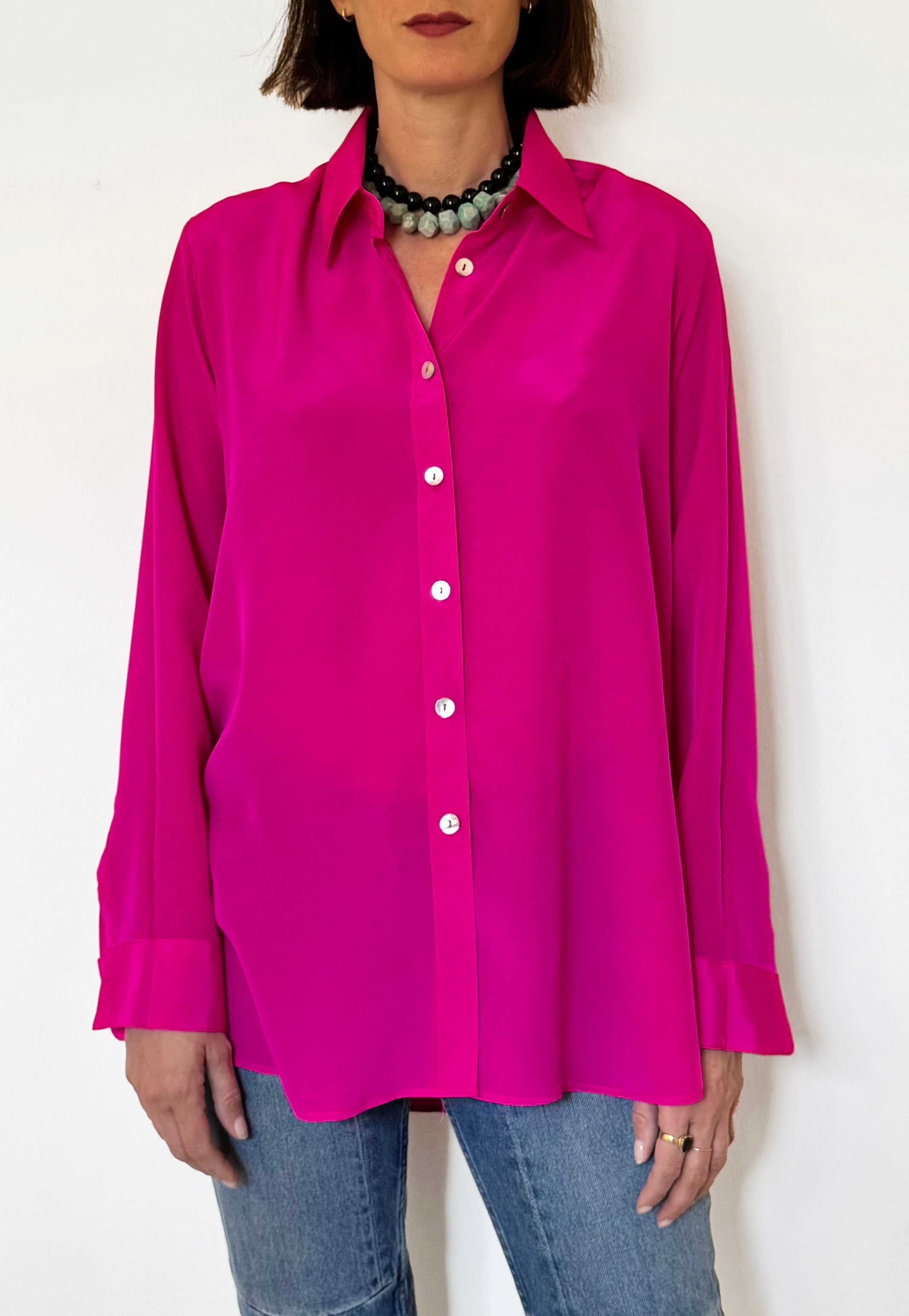 Camicia LaDelfina in crêpe di seta fucsia intenso