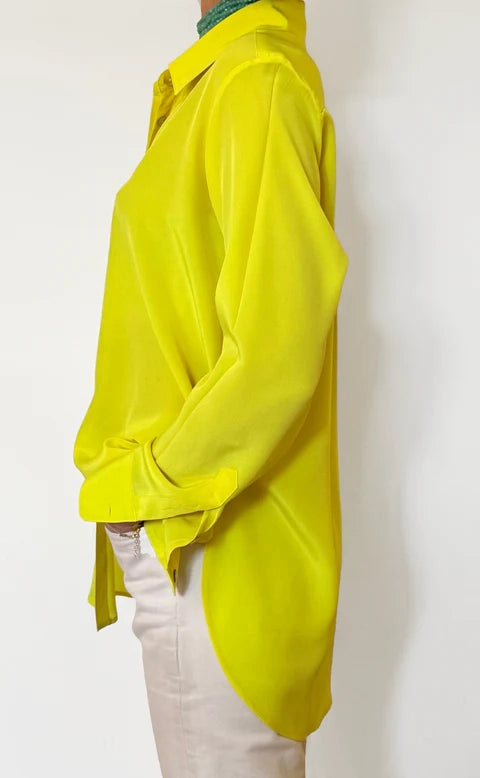 Camicia LaDelfina in crêpe di seta giallo limone