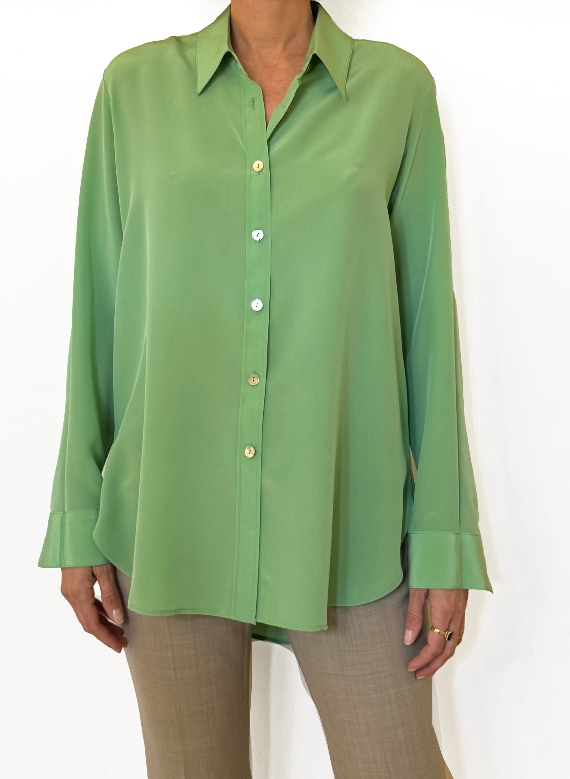 Camicia LaDelfina in crêpe di seta giada