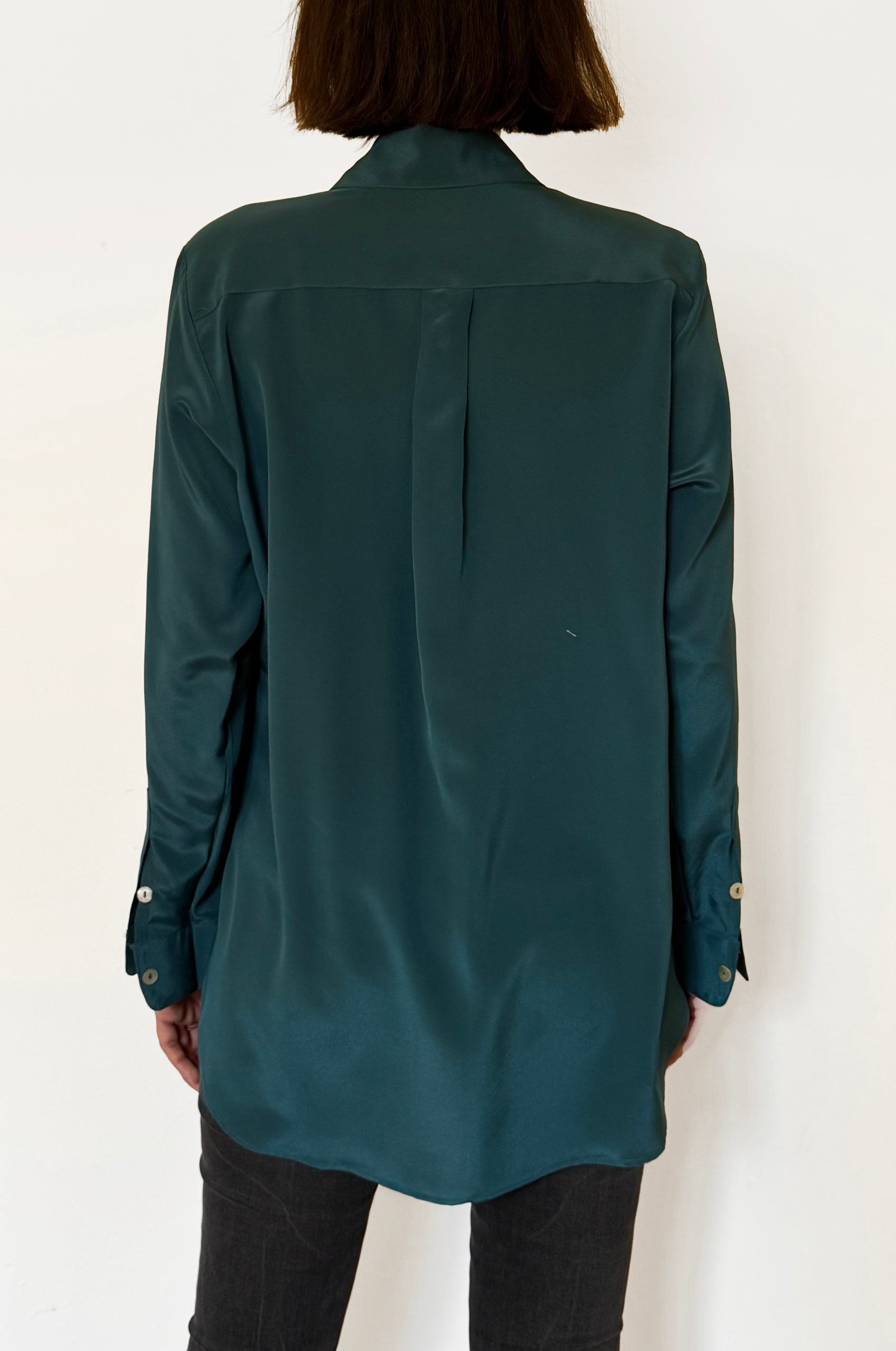 Camicia LaDelfina in crêpe di seta verde petrolio