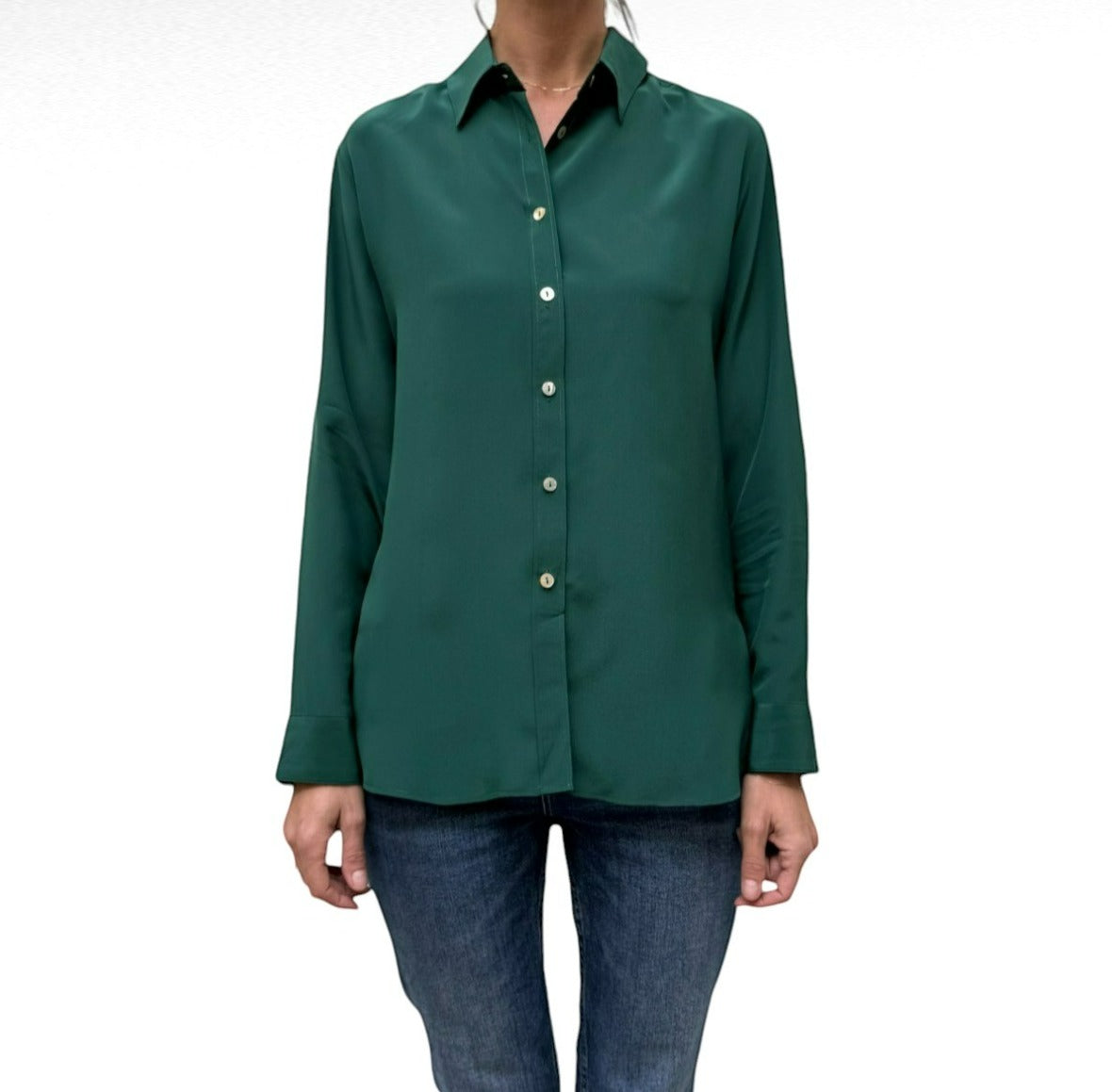 LaDelfina camicia in crêpe di seta verde bosco
