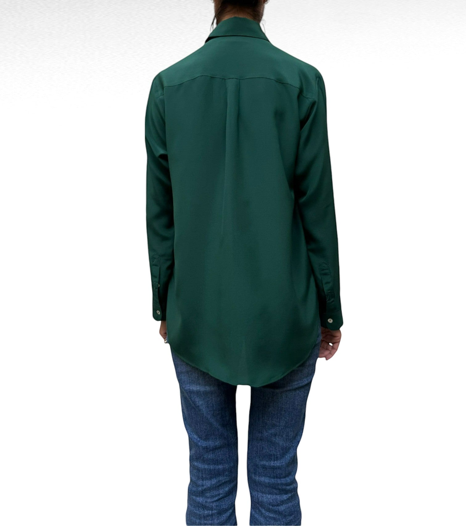 LaDelfina camicia in crêpe di seta verde bosco