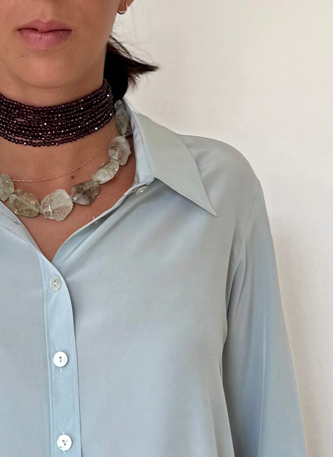 Camicia LaDelfina in crêpe di seta azzurro polvere