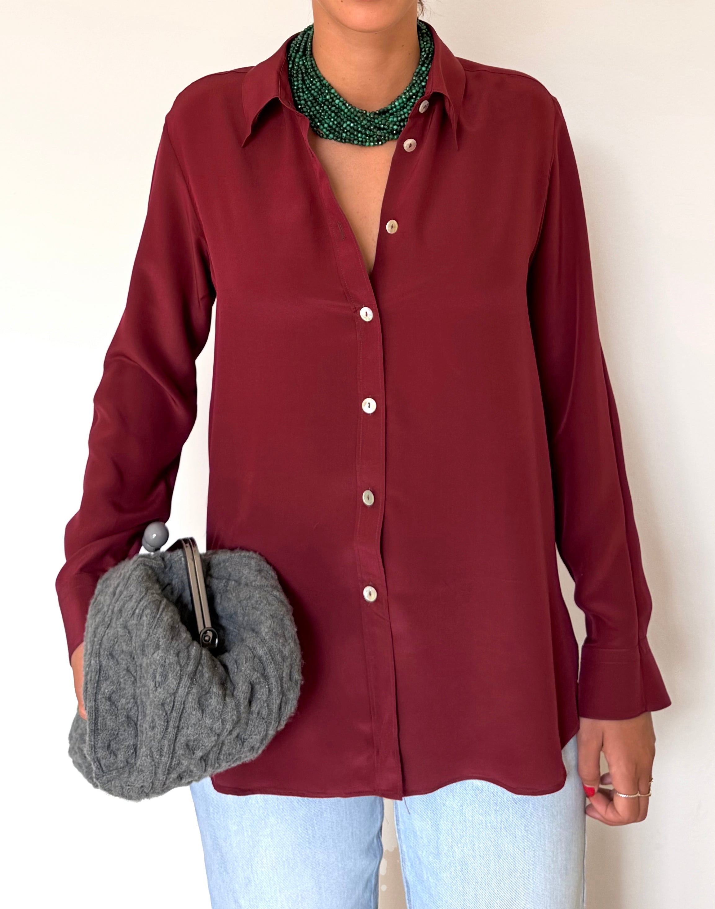 LaDelfina camicia in crêpe di seta bordeaux
