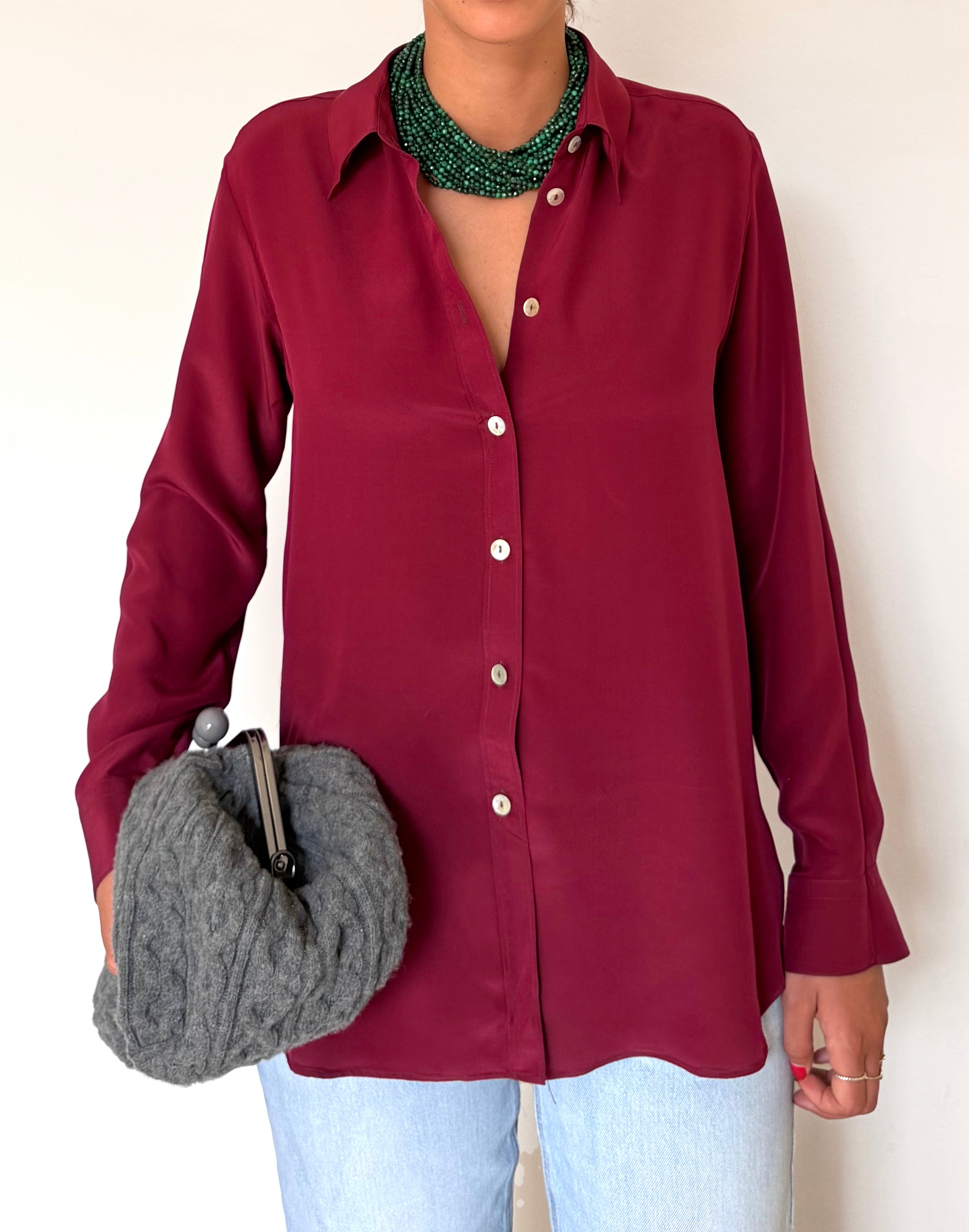 Camicia LaDelfina in crêpe di seta rosso ciliegia