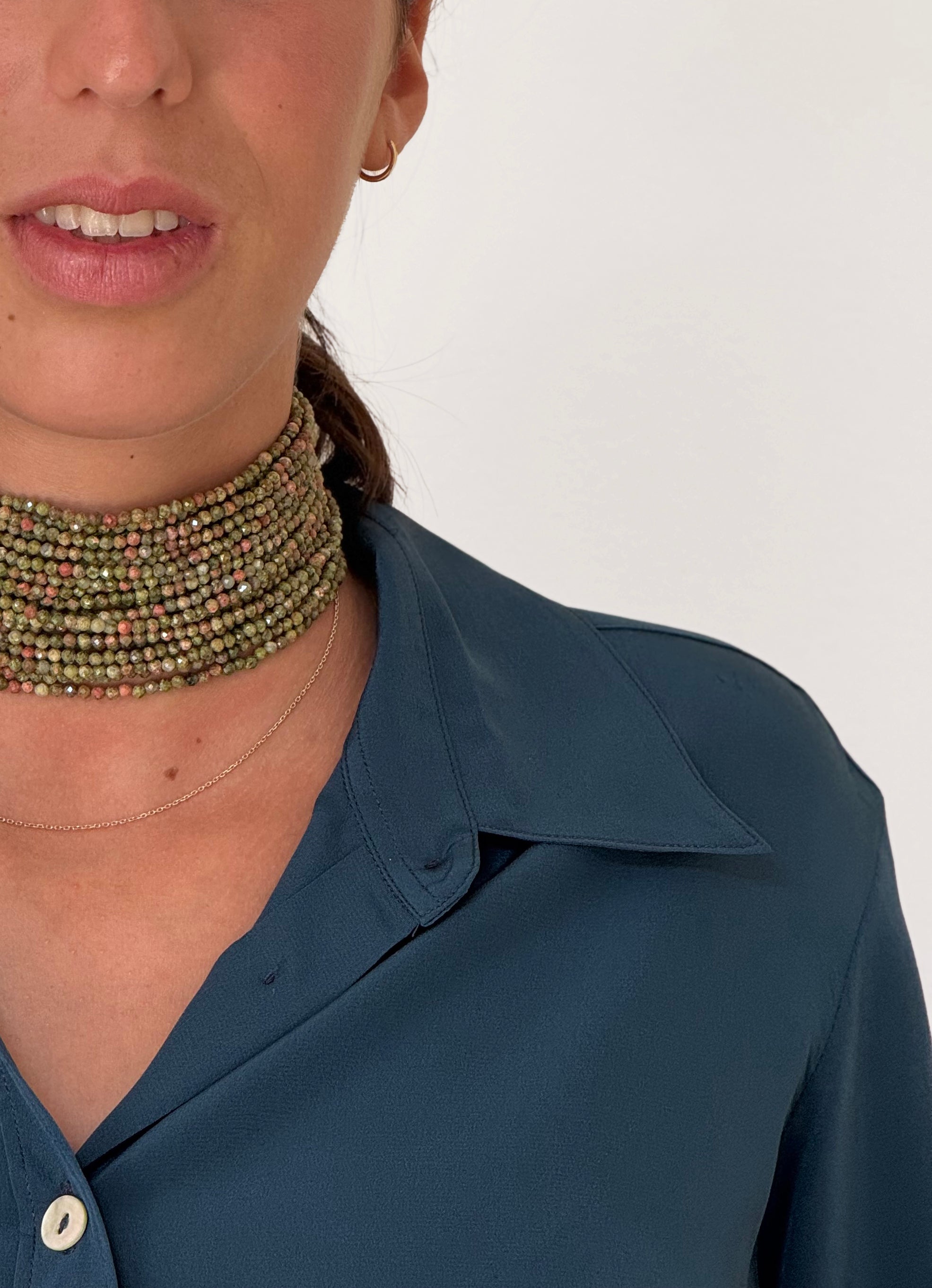 Camicia LaDelfina in crêpe di seta petrolio