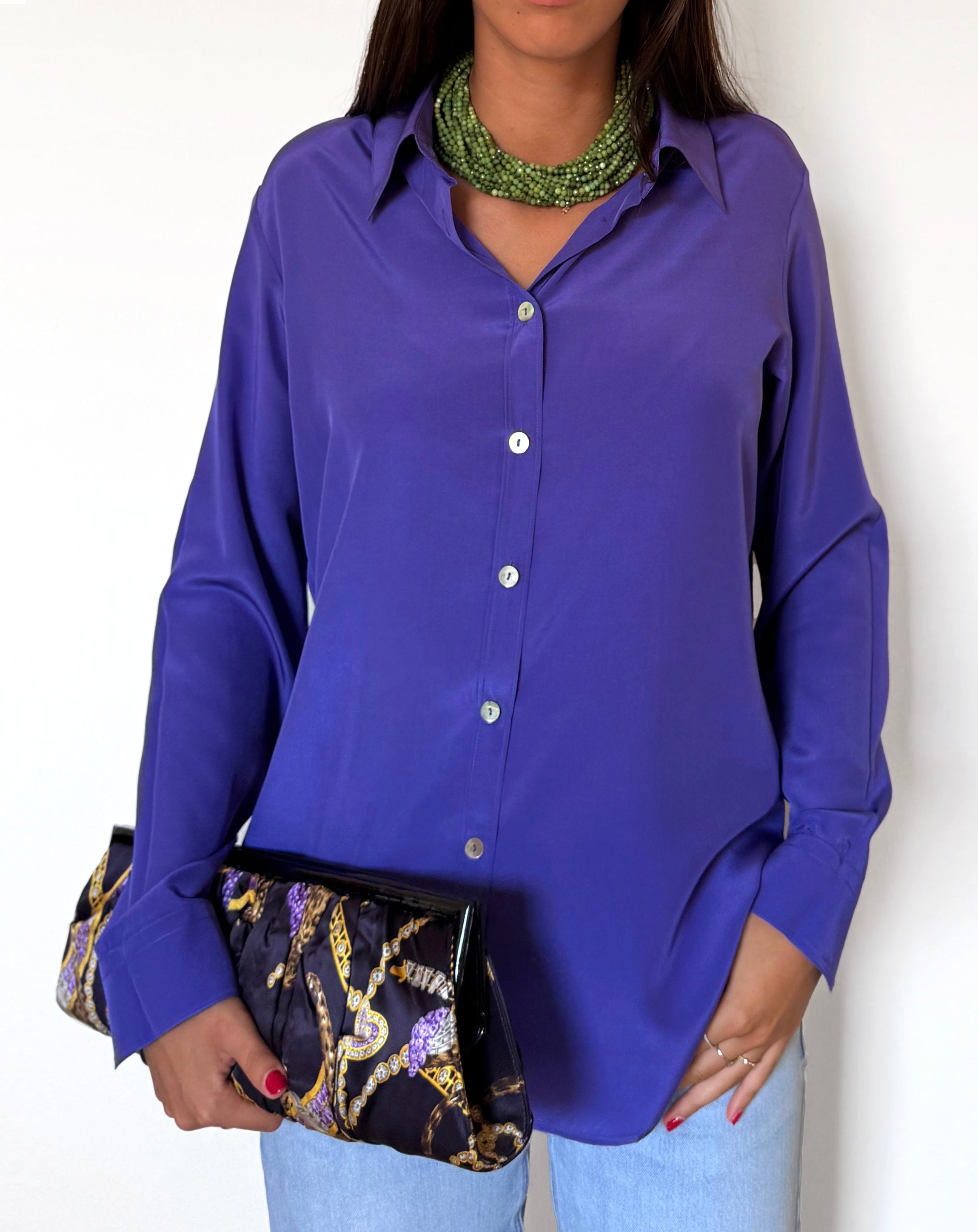 Camicia LaDelfina in crêpe di seta viola