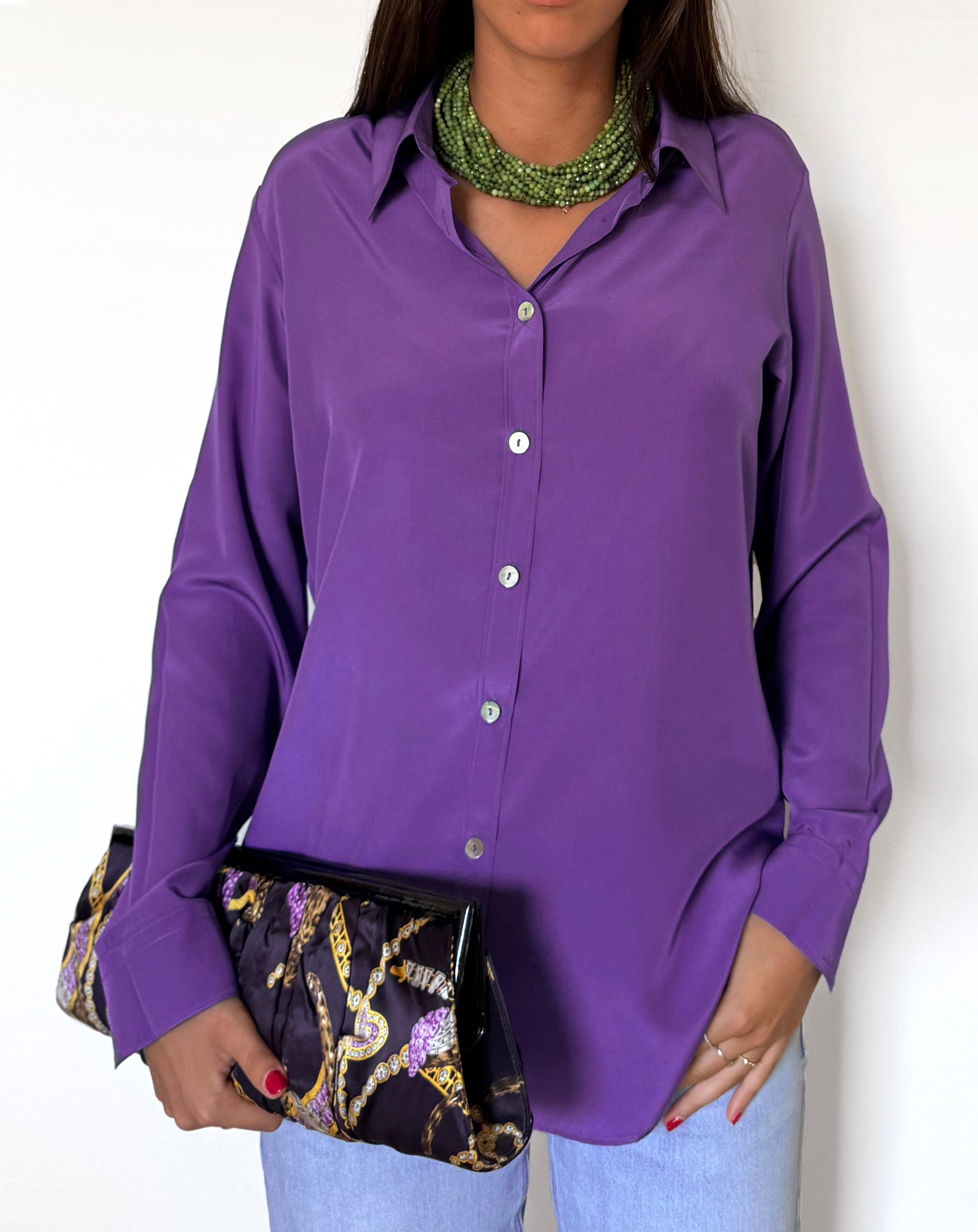 LaDelfina camicia in crêpe di seta viola