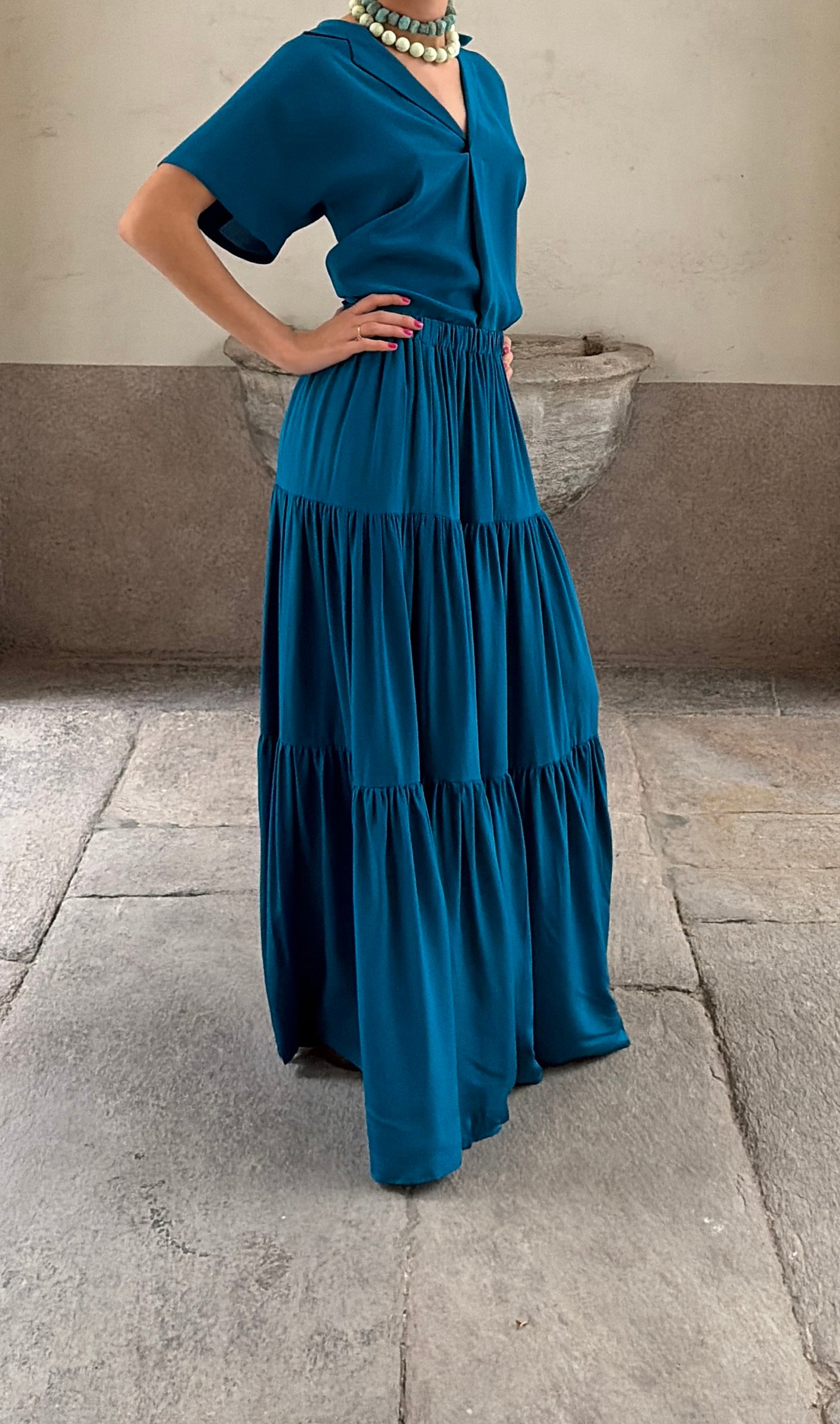 La Maria gonna in seta pavone