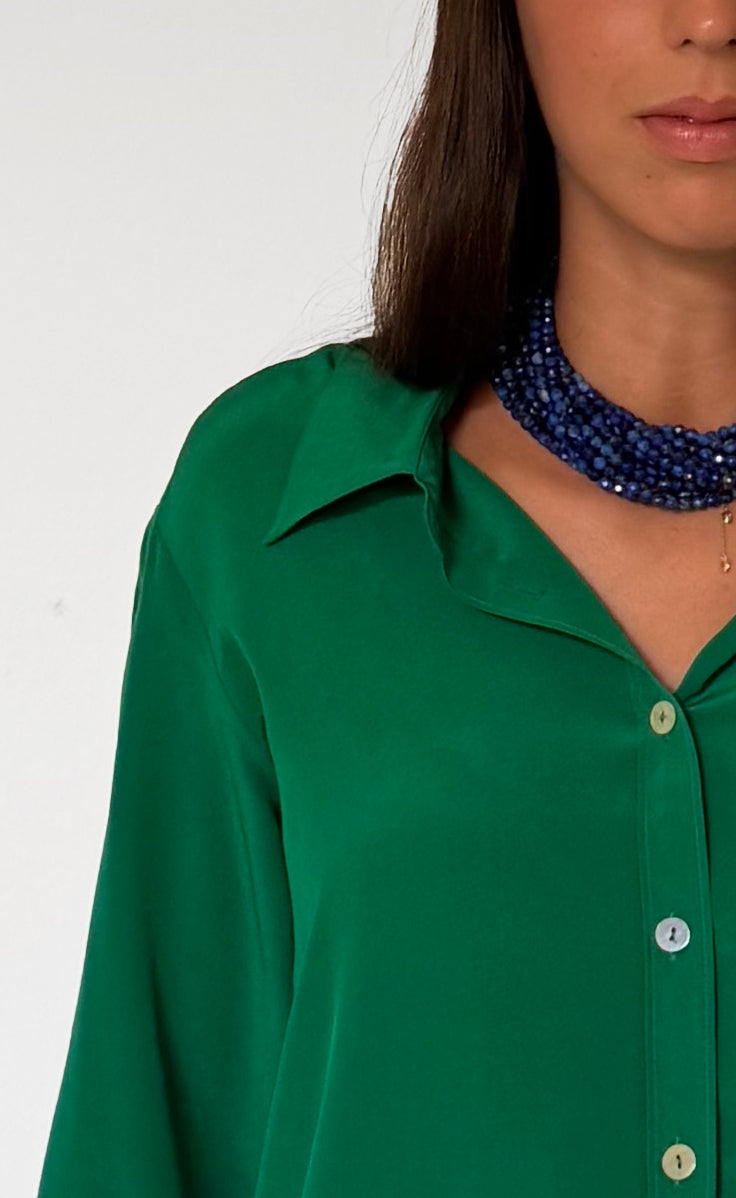 Camicia LaDelfina in crêpe di seta verde smeraldo