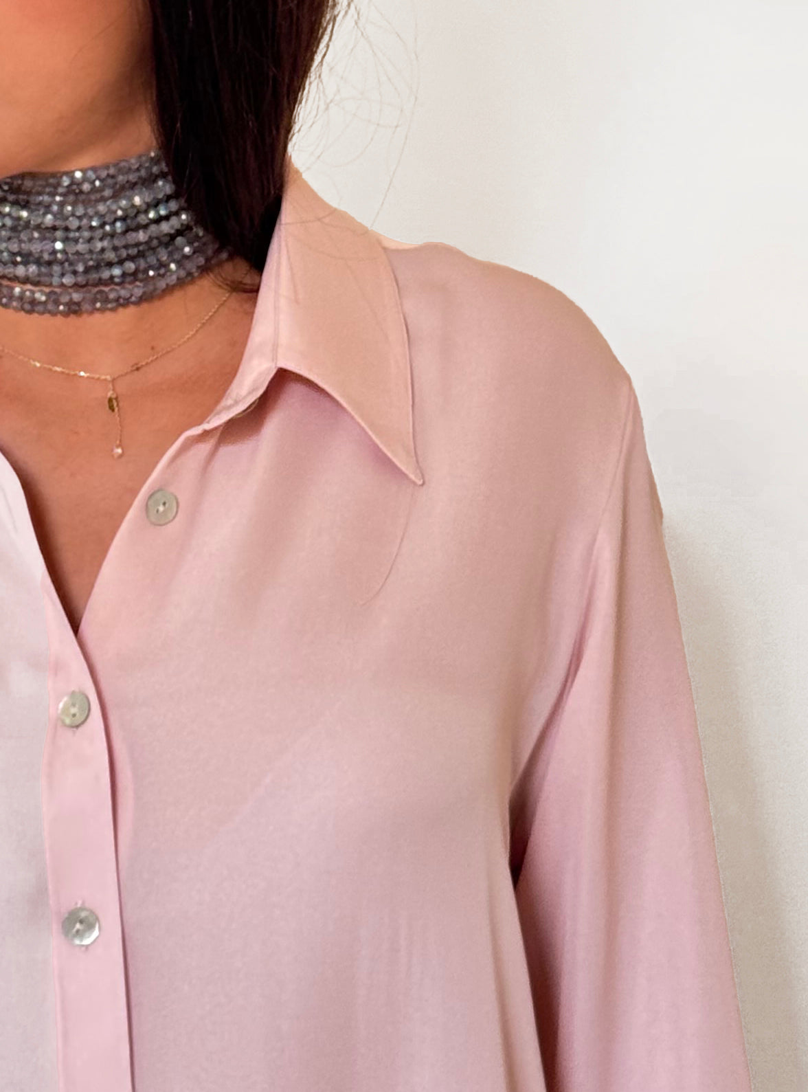 Camicia LaDelfina in crêpe di seta rosa chiaro