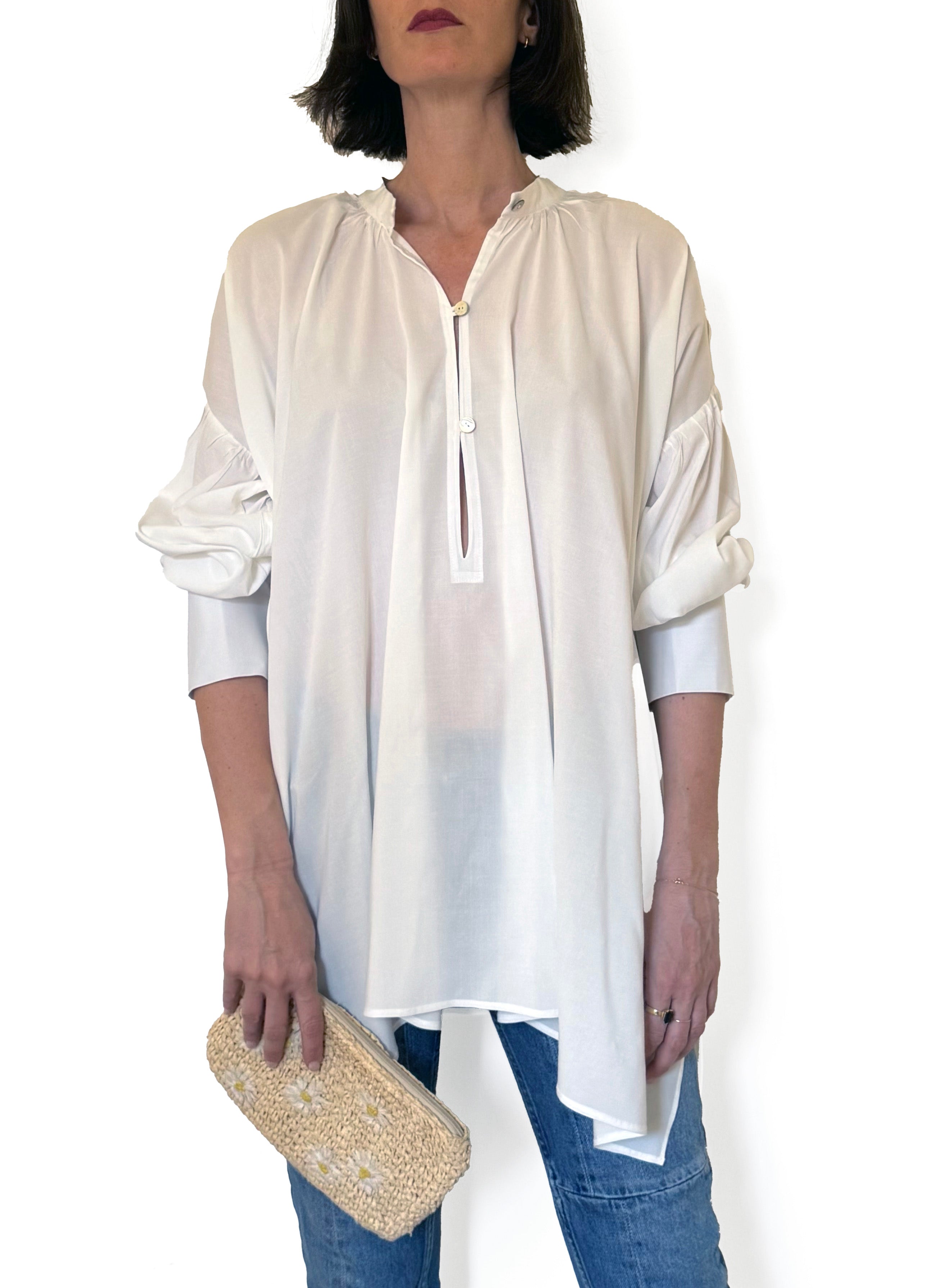 Camicia laGertrude in cotone leggero e seta bianca