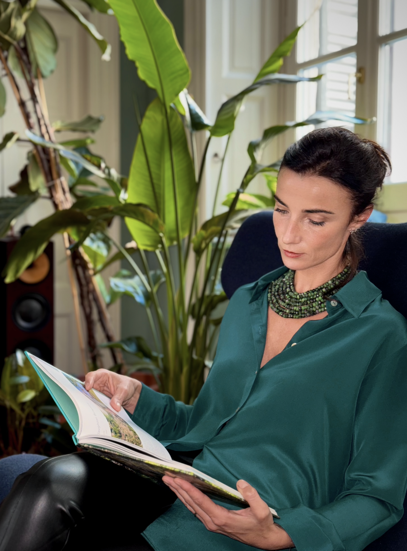 LaDelfina camicia in crêpe di seta verde bosco