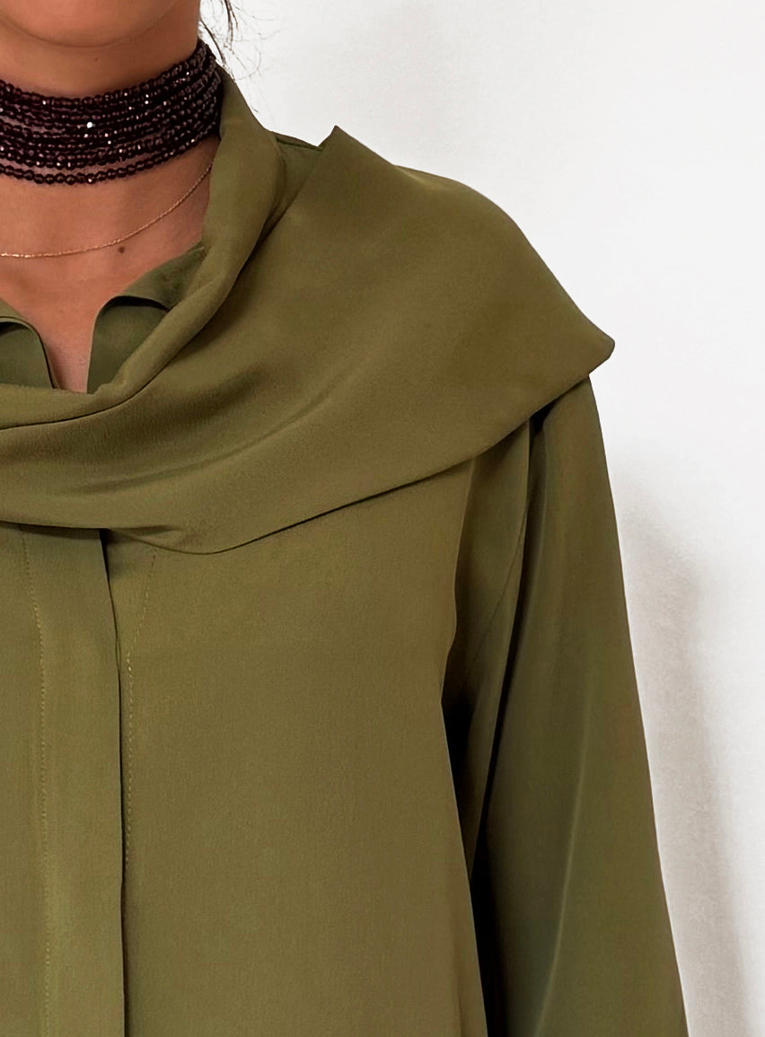 Camicia LaScialla in crêpe di seta oliva