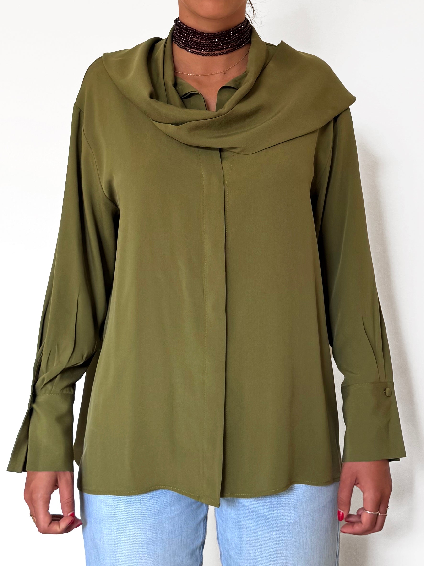 Camicia LaScialla in crêpe di seta oliva