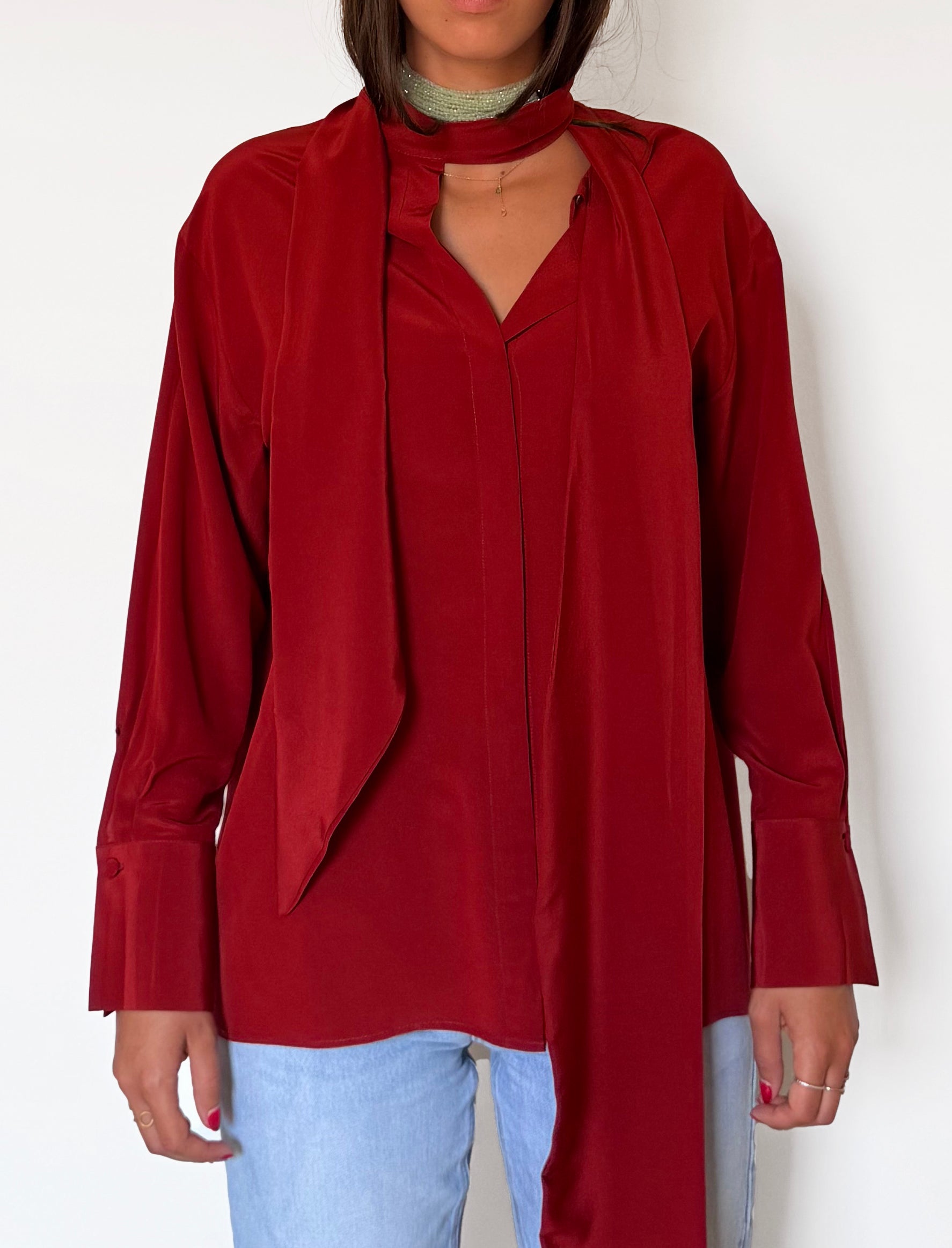 Camicia LaScialla in crêpe di seta rosso mattone