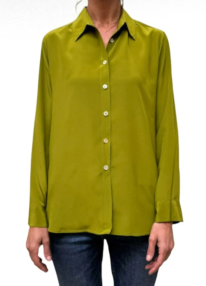Camicia LaDelfina in crêpe di seta pistacchio