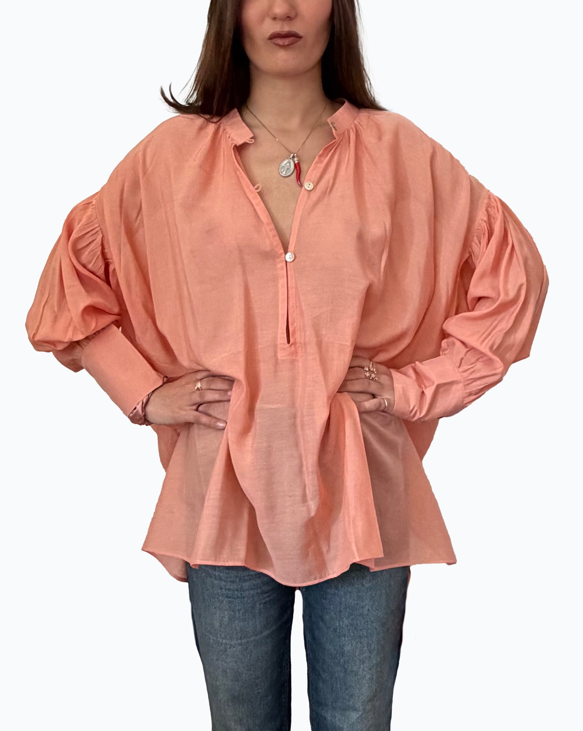 Camicia laGertrude in cotone leggero e seta albicocca