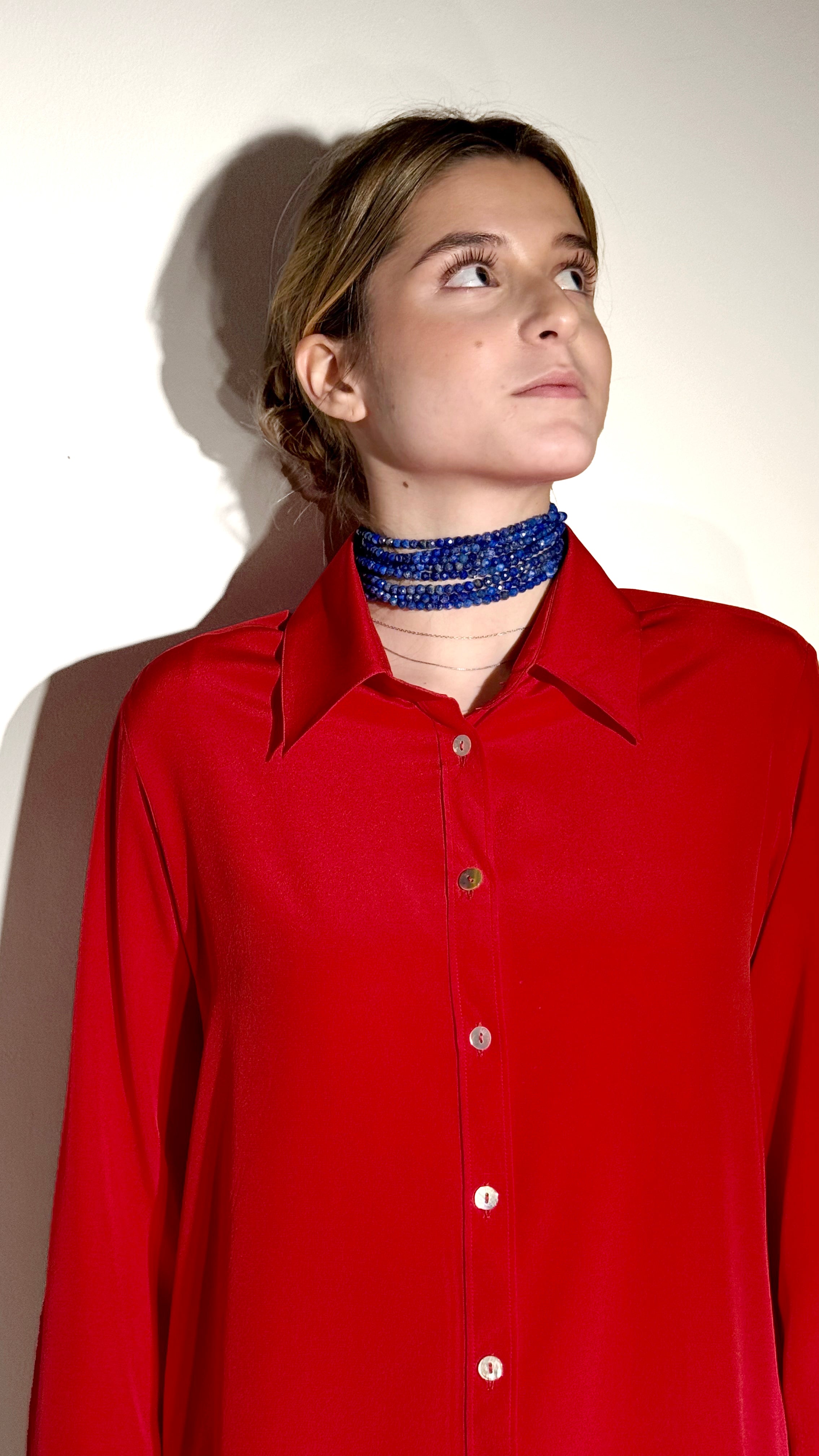 Camicia LaDelfina in crêpe di seta rosso