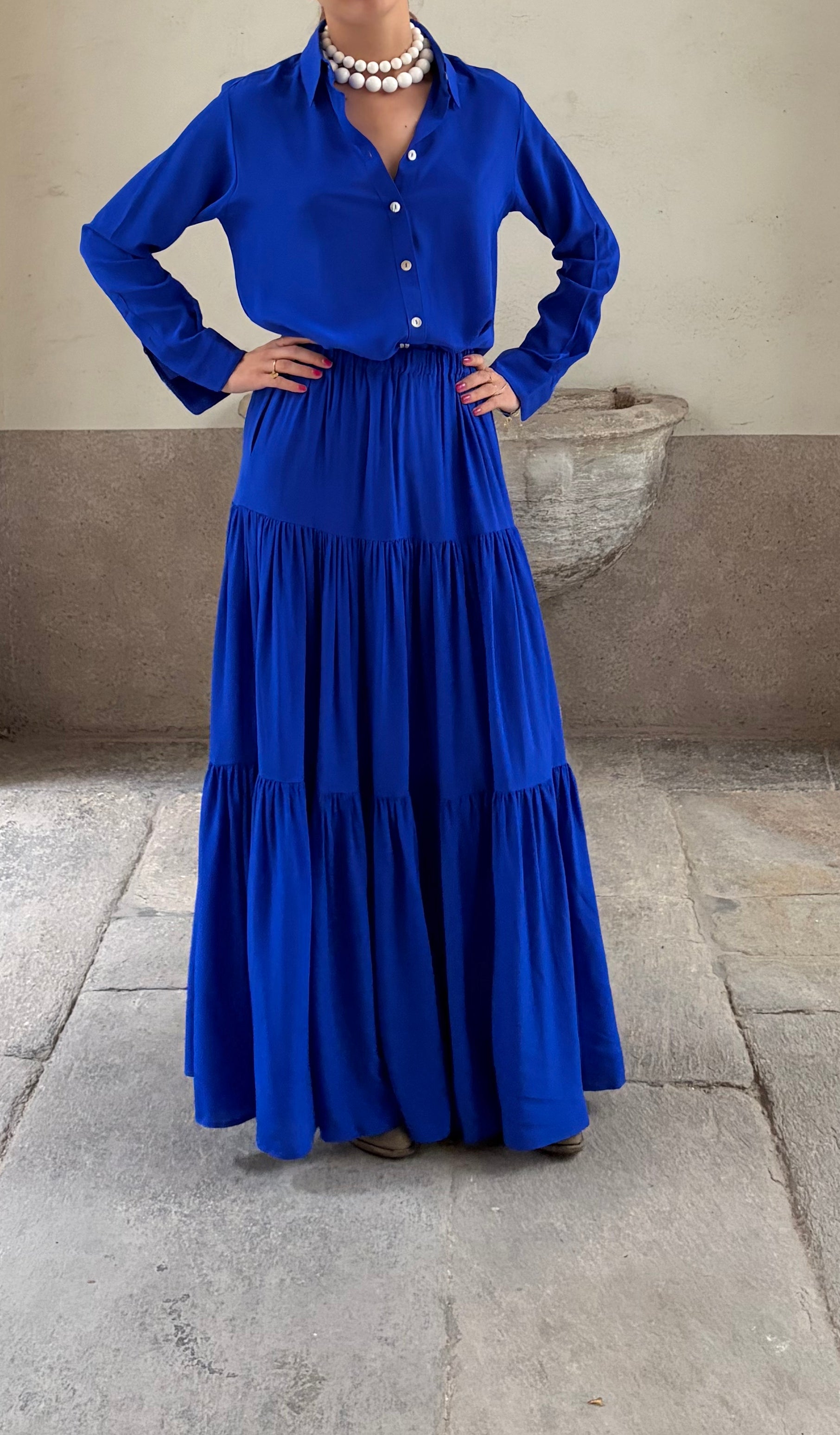 La Maria gonna in seta blu Cina