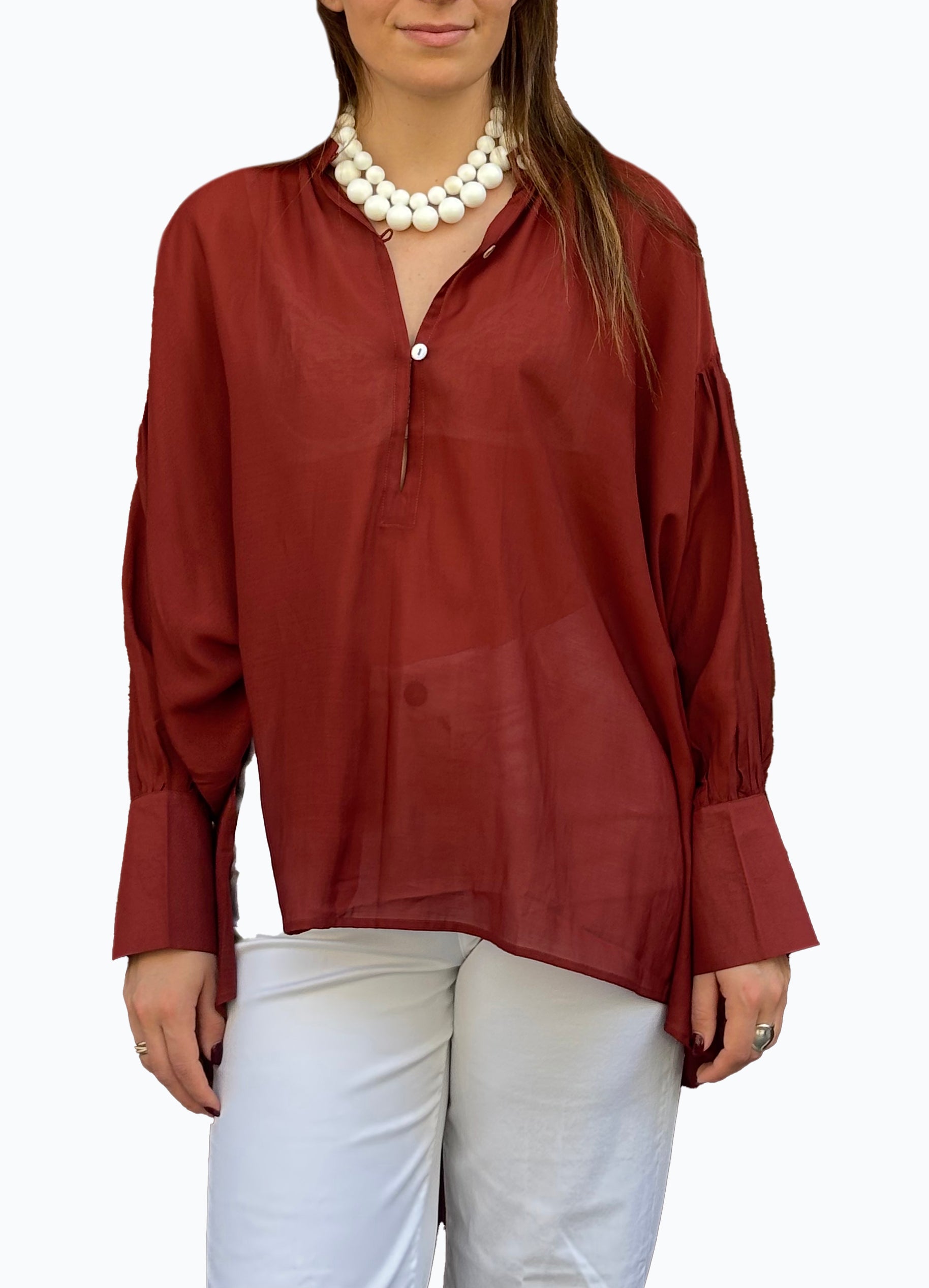 Camicia laGertrude in cotone leggero e seta terra bruciata scuro