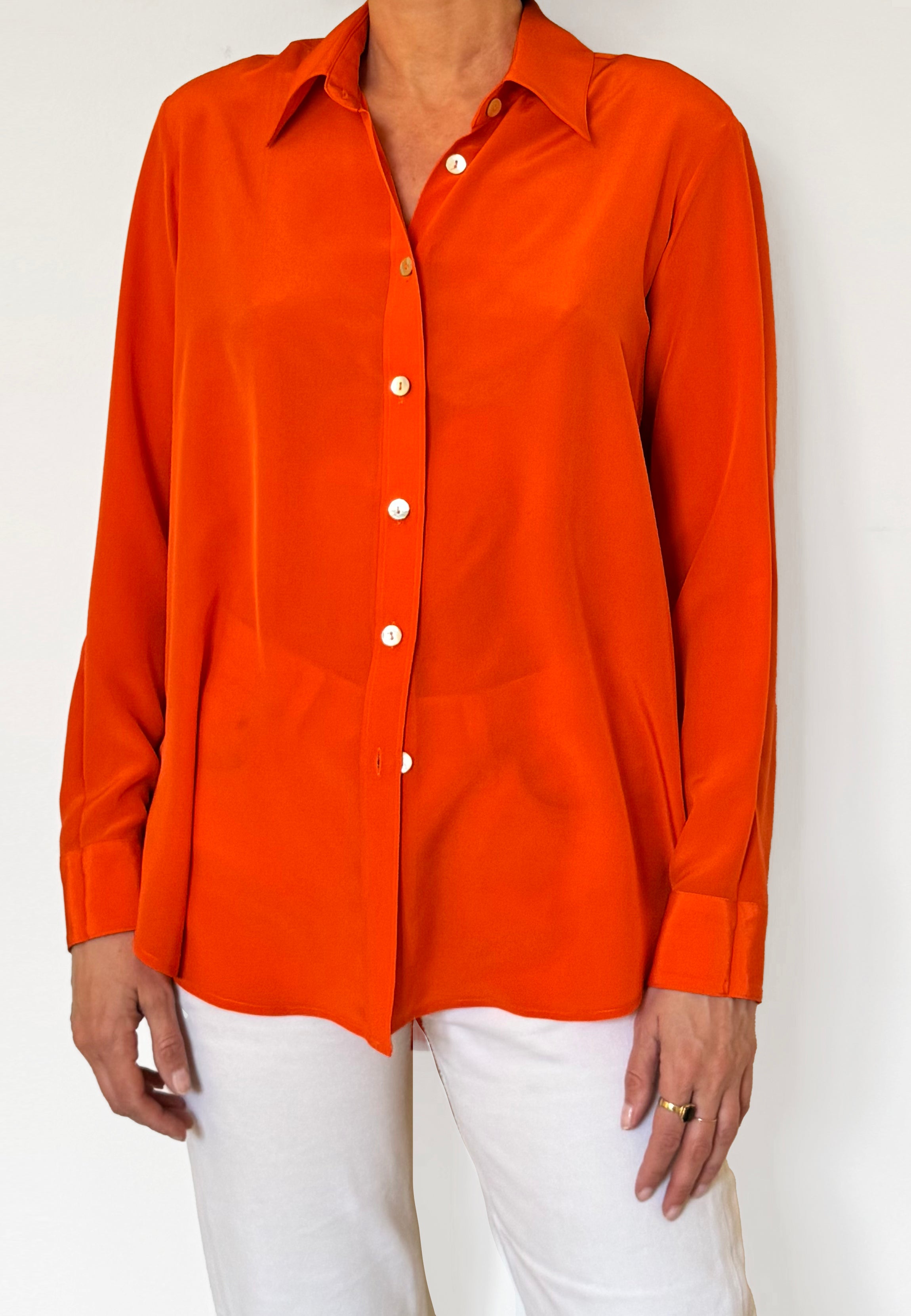 Camicia LaDelfina in crêpe di seta arancio intenso