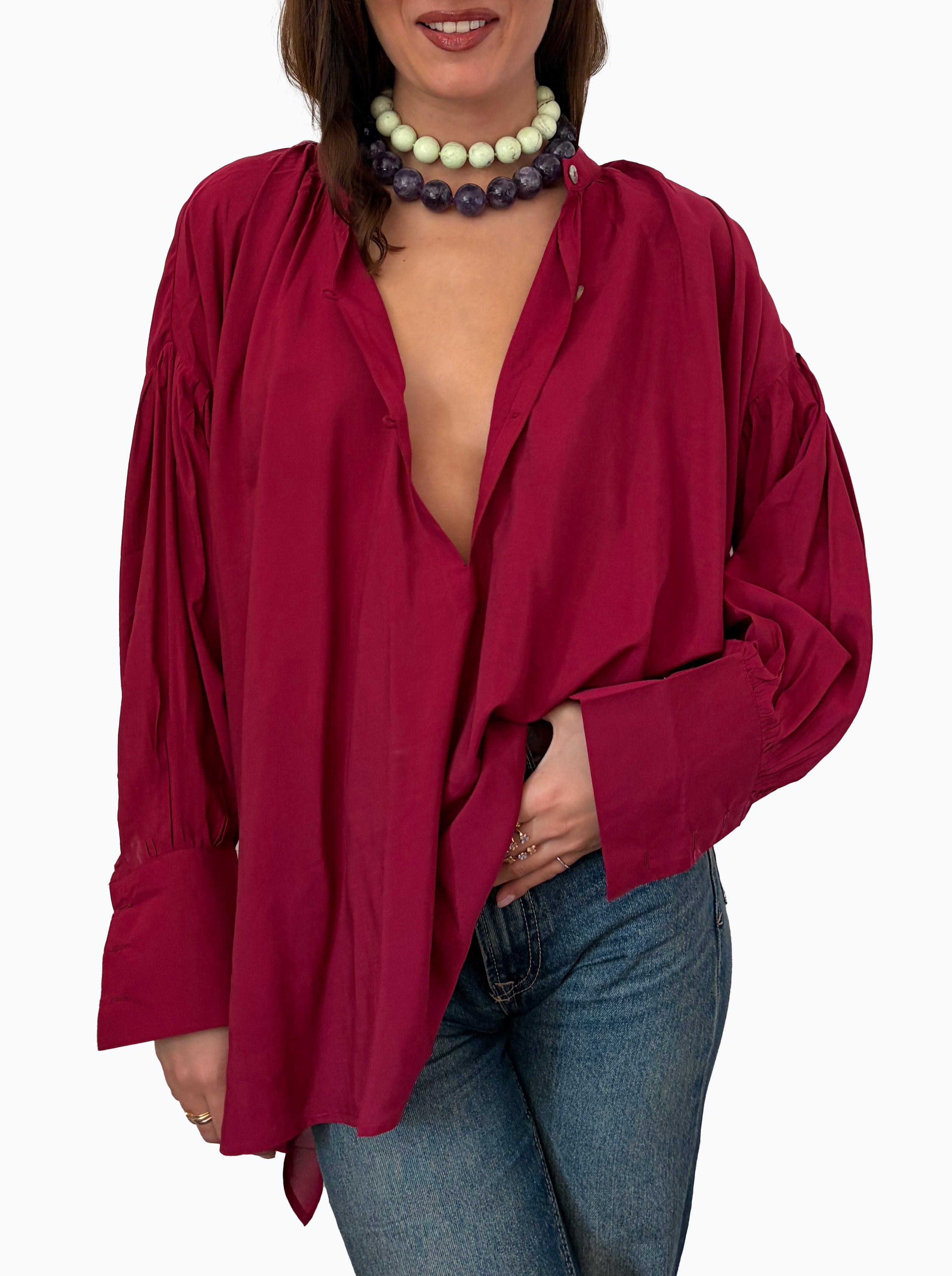 Camicia laGertrude in cotone leggero e seta ciliegia
