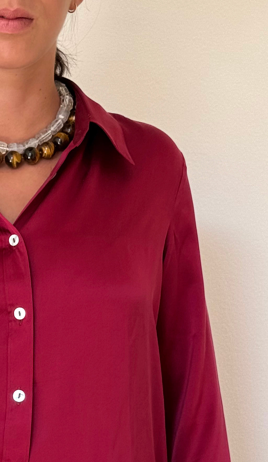 Camicia LaDelfina in crêpe di seta rosso ciliegia
