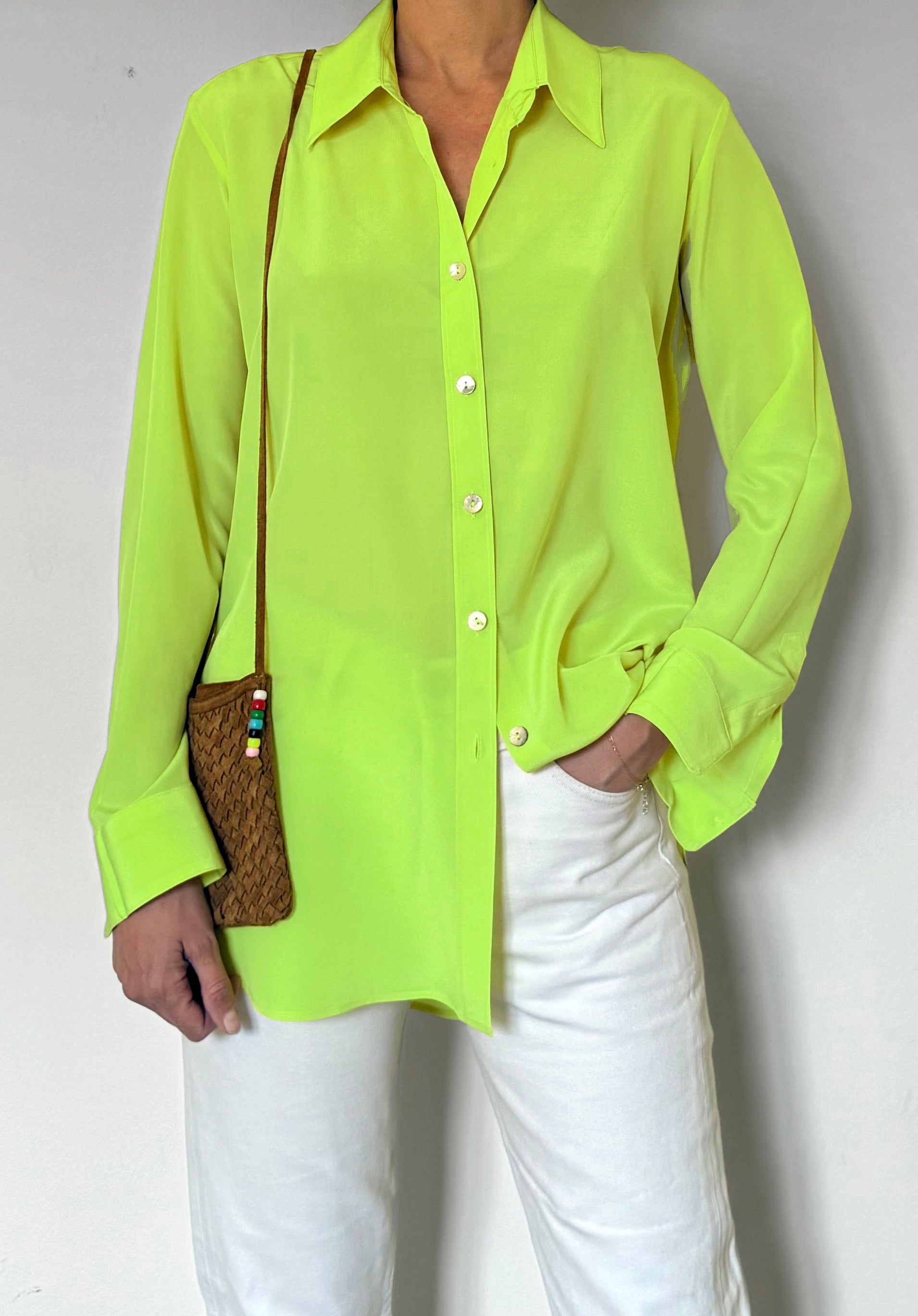 Camicia laDelfina in crêpe di seta lime