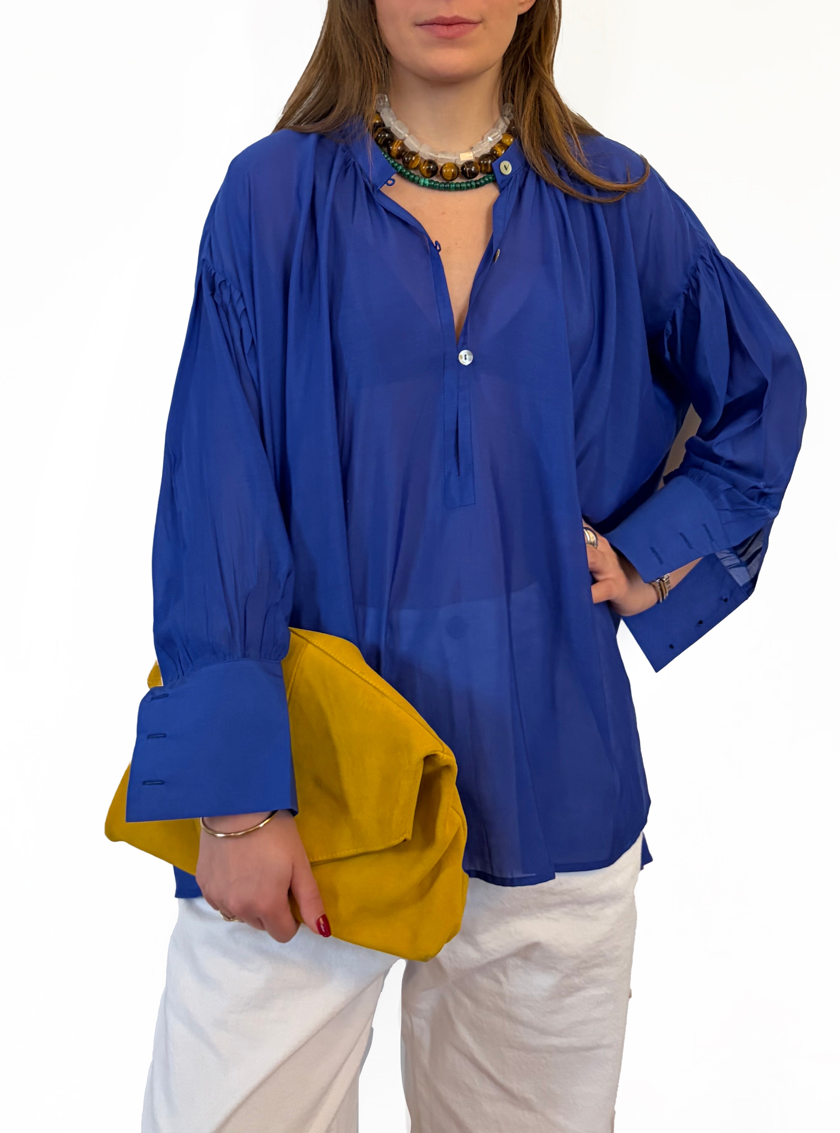 Camicia laGertrude in cotone leggero e seta blu Klein