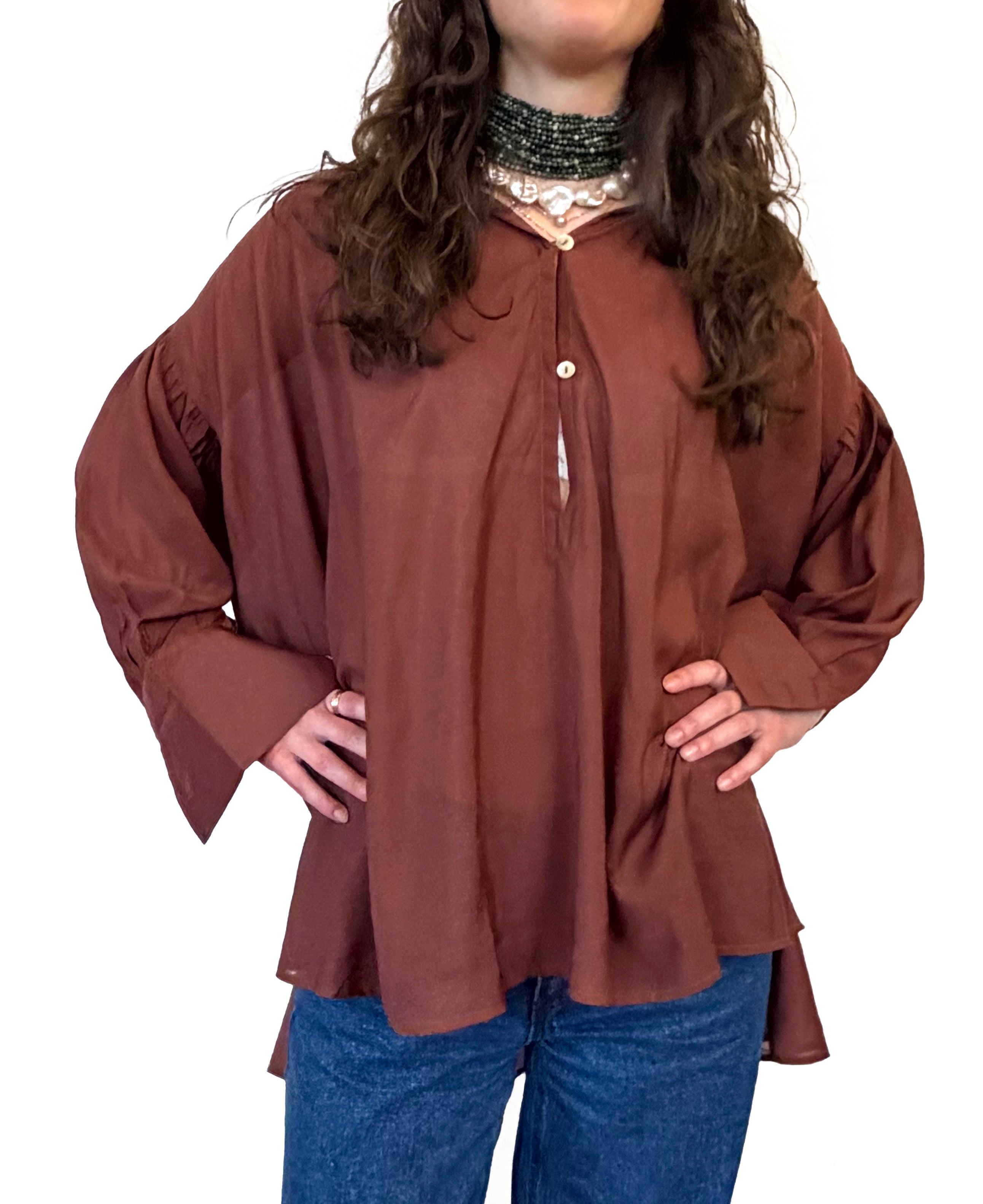 Camicia laGertrude in cotone leggero e seta cacao