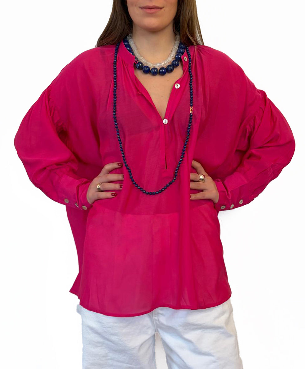 Camicia laGertrude in cotone leggero e seta lampone