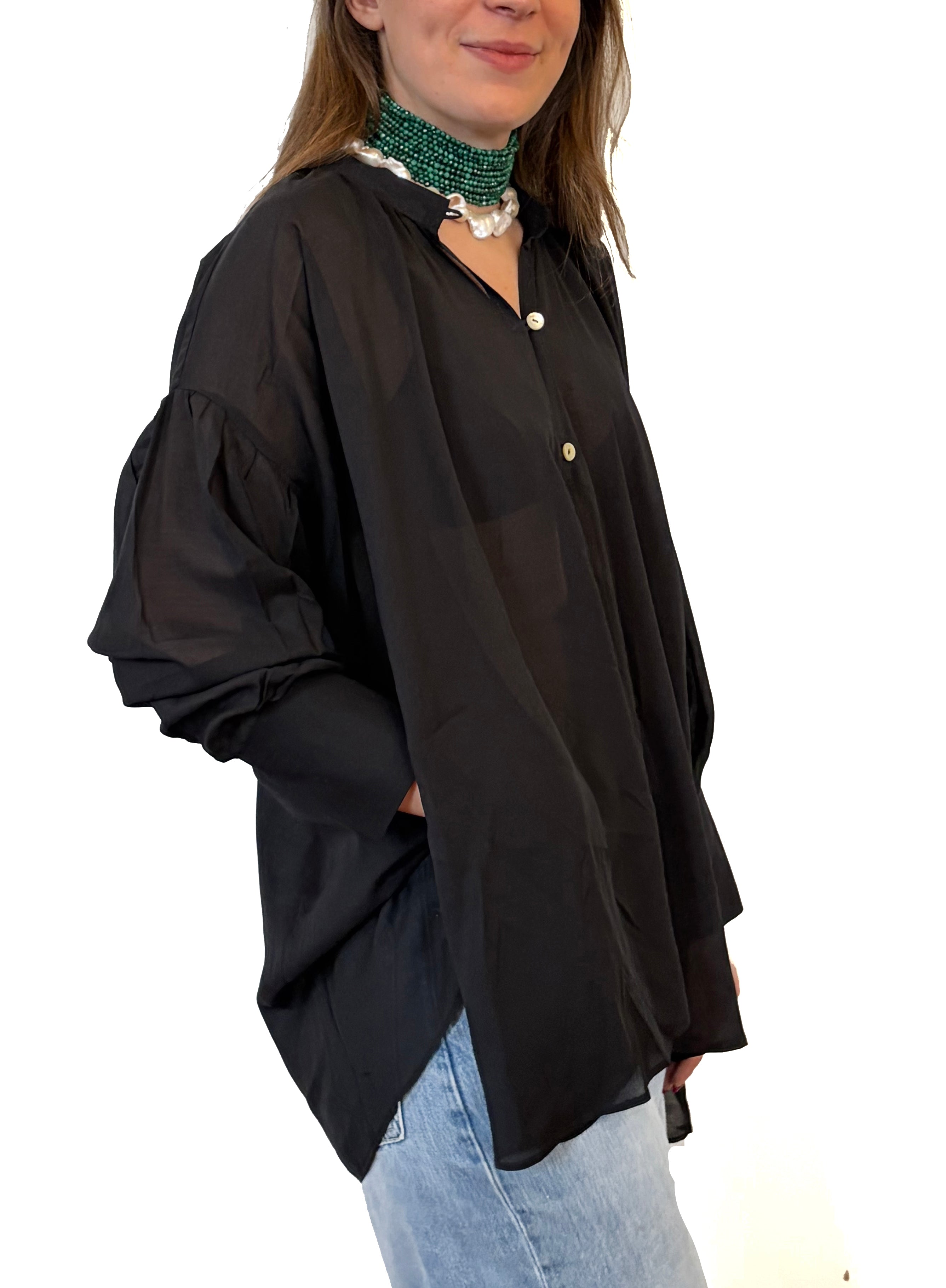 Camicia laGertrude in cotone leggero e seta nera