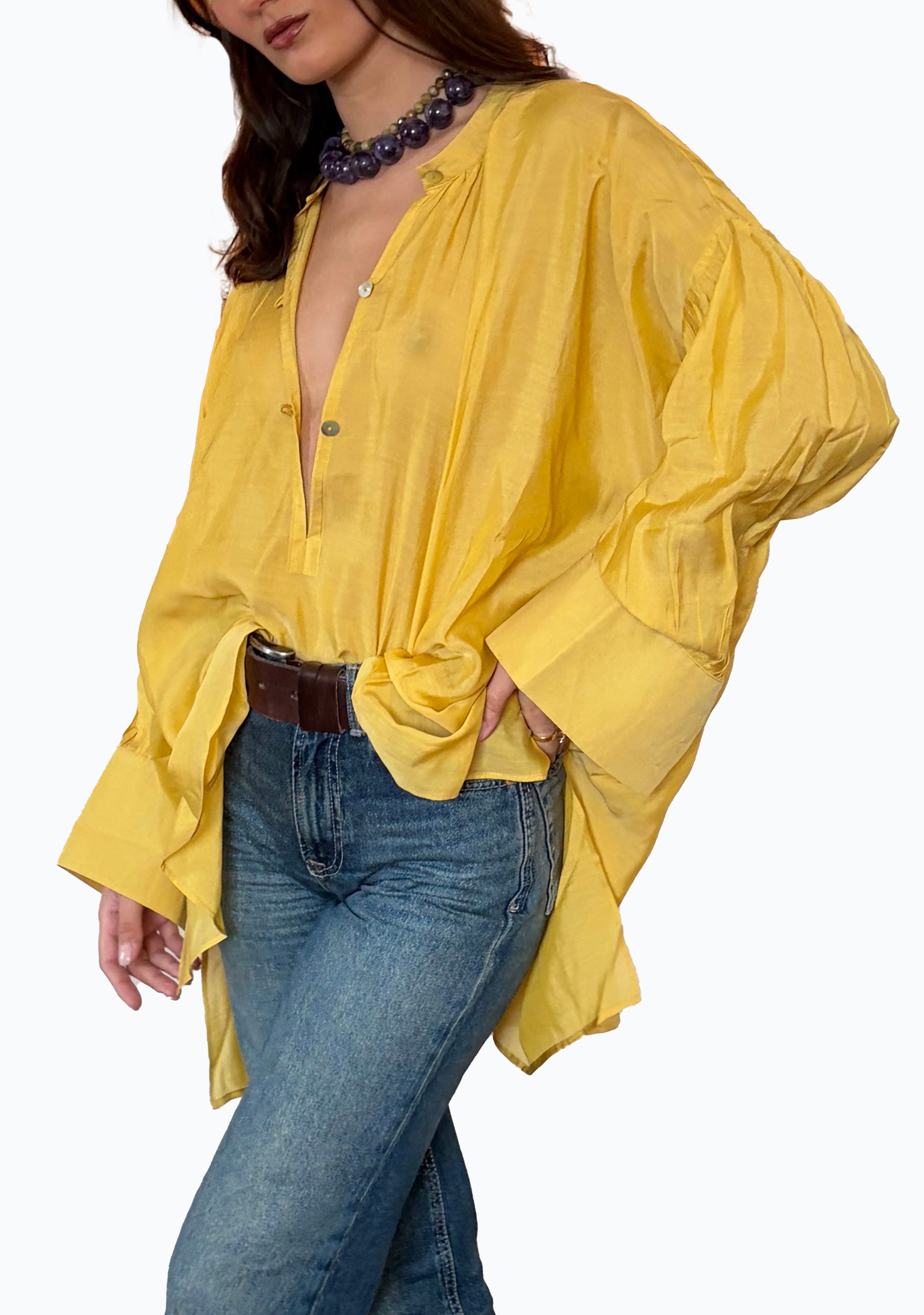 Camicia laGertrude in cotone leggero e seta giallo ananas