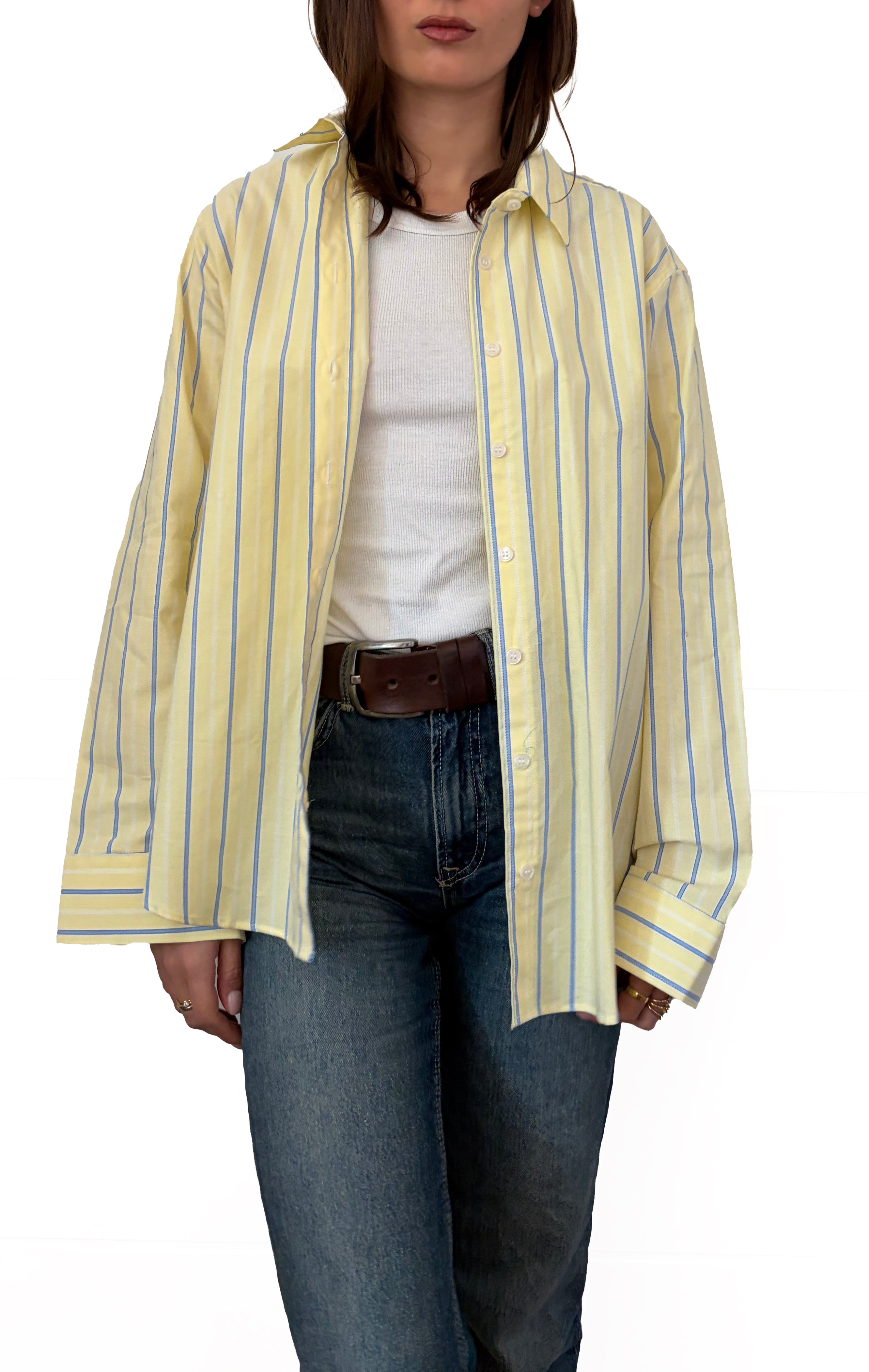 LaMentana Oxford camicia  in cotone a righe giallo chiaro