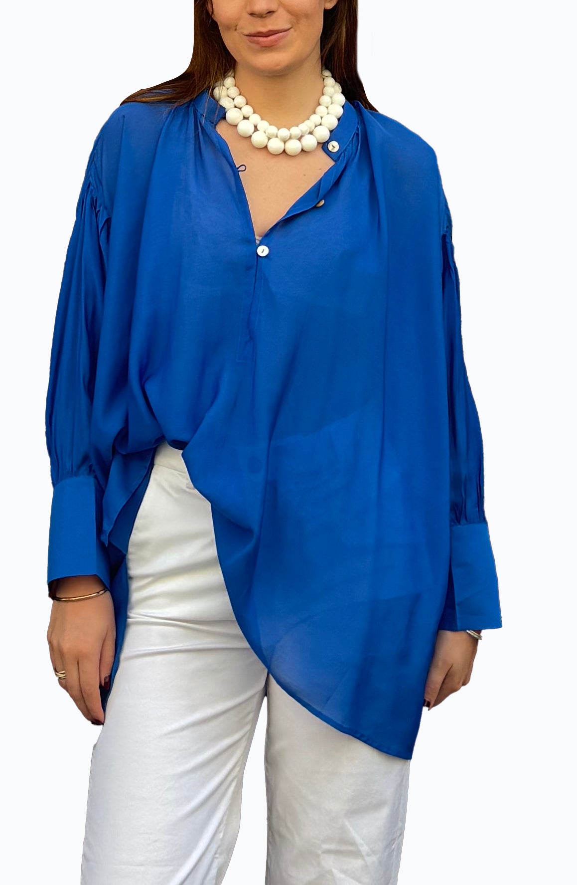 Camicia laGertrude in cotone leggero e seta blu Grecia