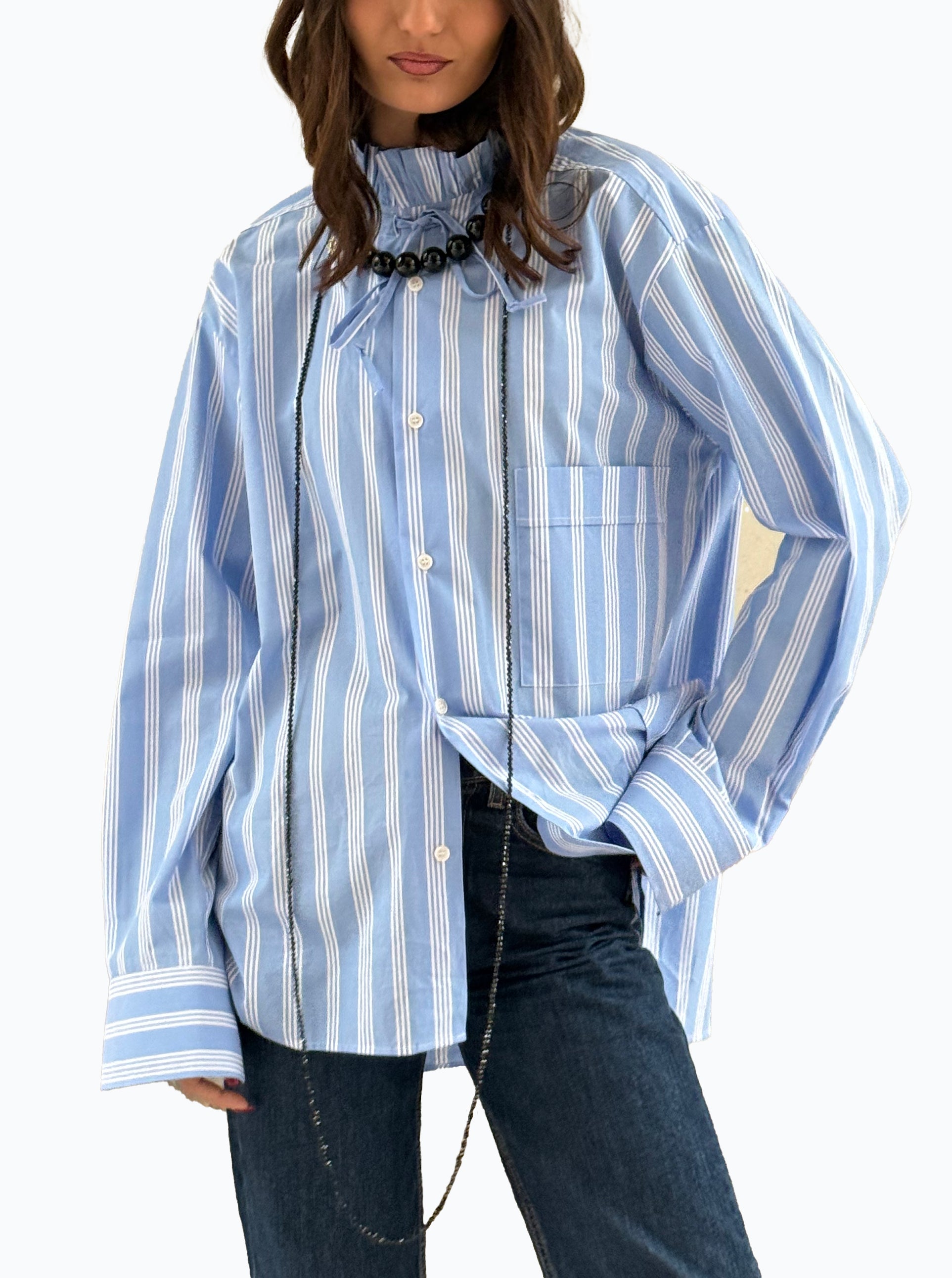 Camicia LaJane in cotone azzurro a righe bianche