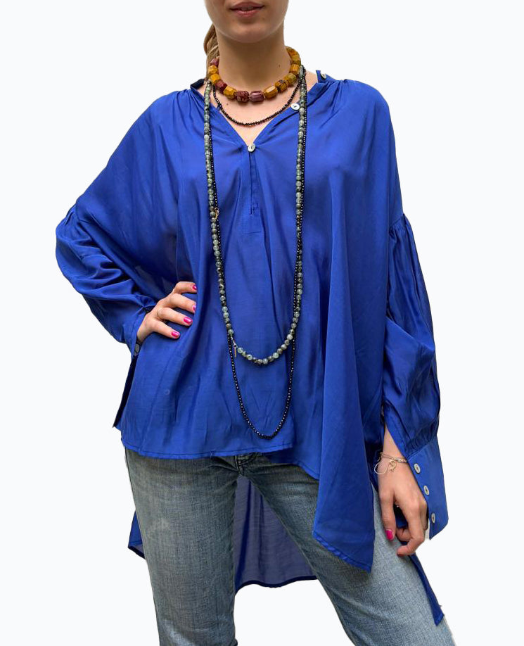 Camicia laGertrude in cotone leggero e seta blu Klein