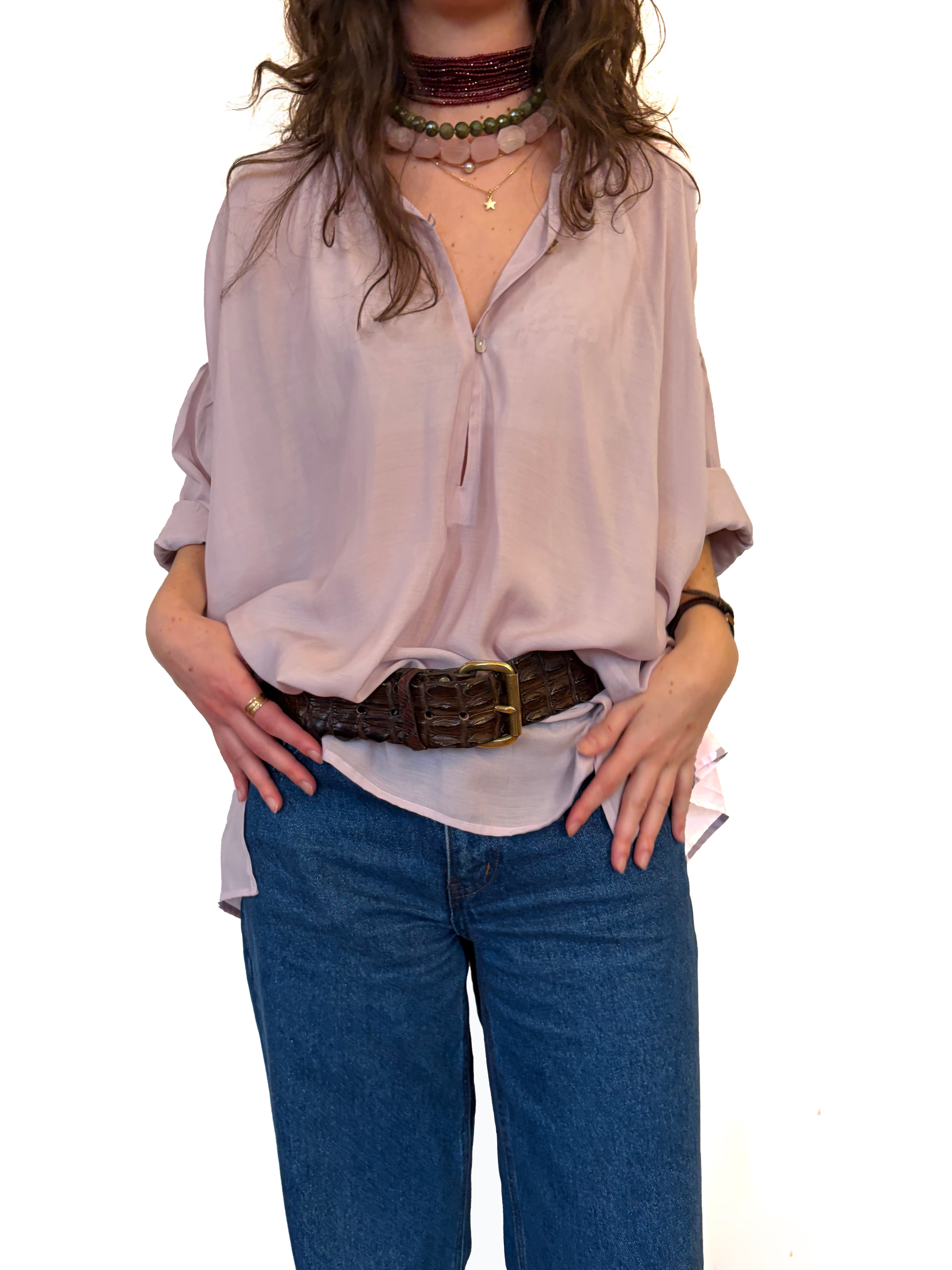 Camicia laGertrude in cotone leggero e seta malva chiaro
