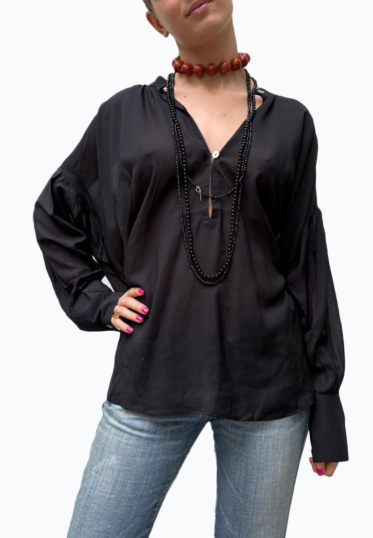 Camicia laGertrude in cotone leggero e seta nera