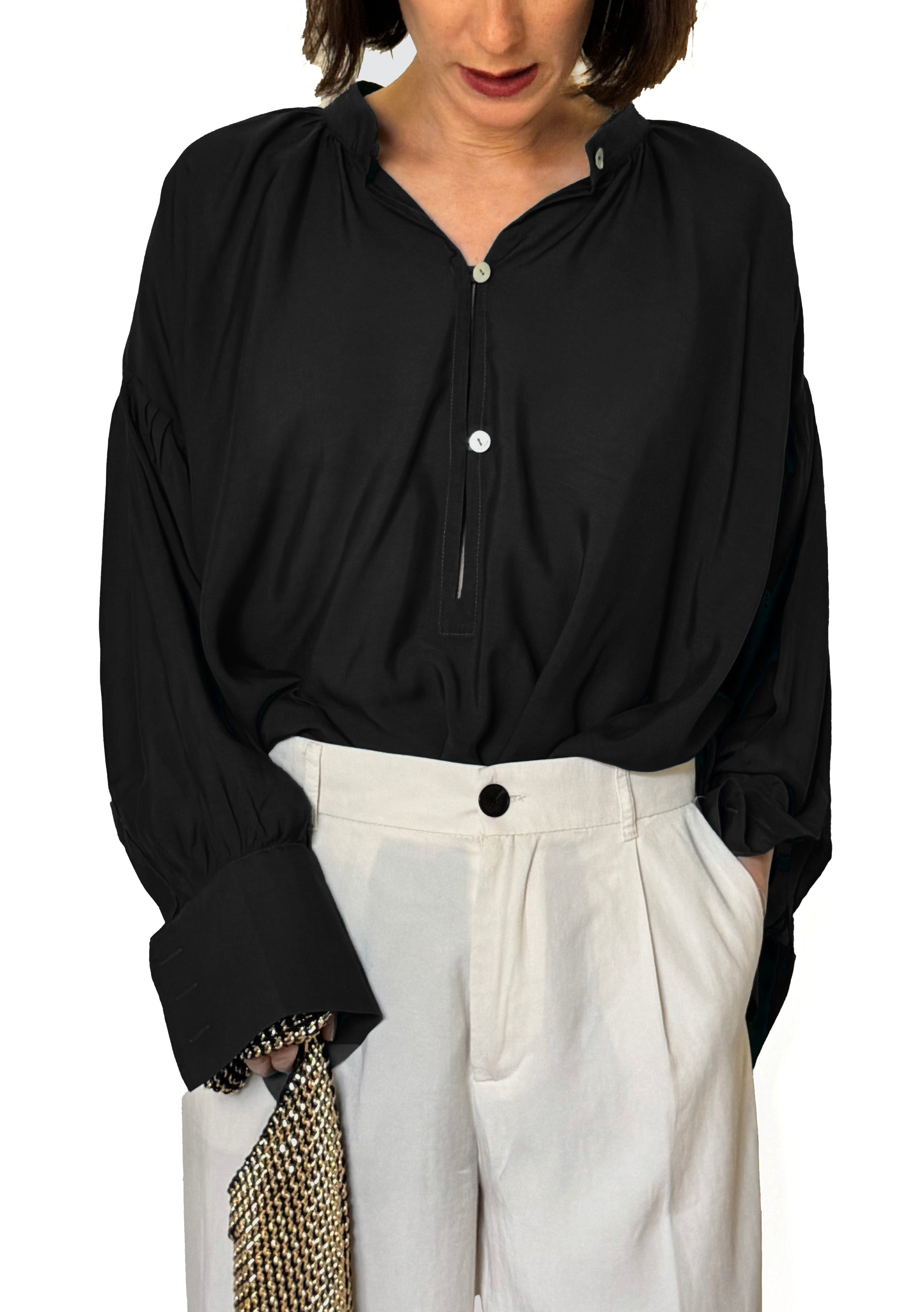 Camicia laGertrude in cotone leggero e seta nera