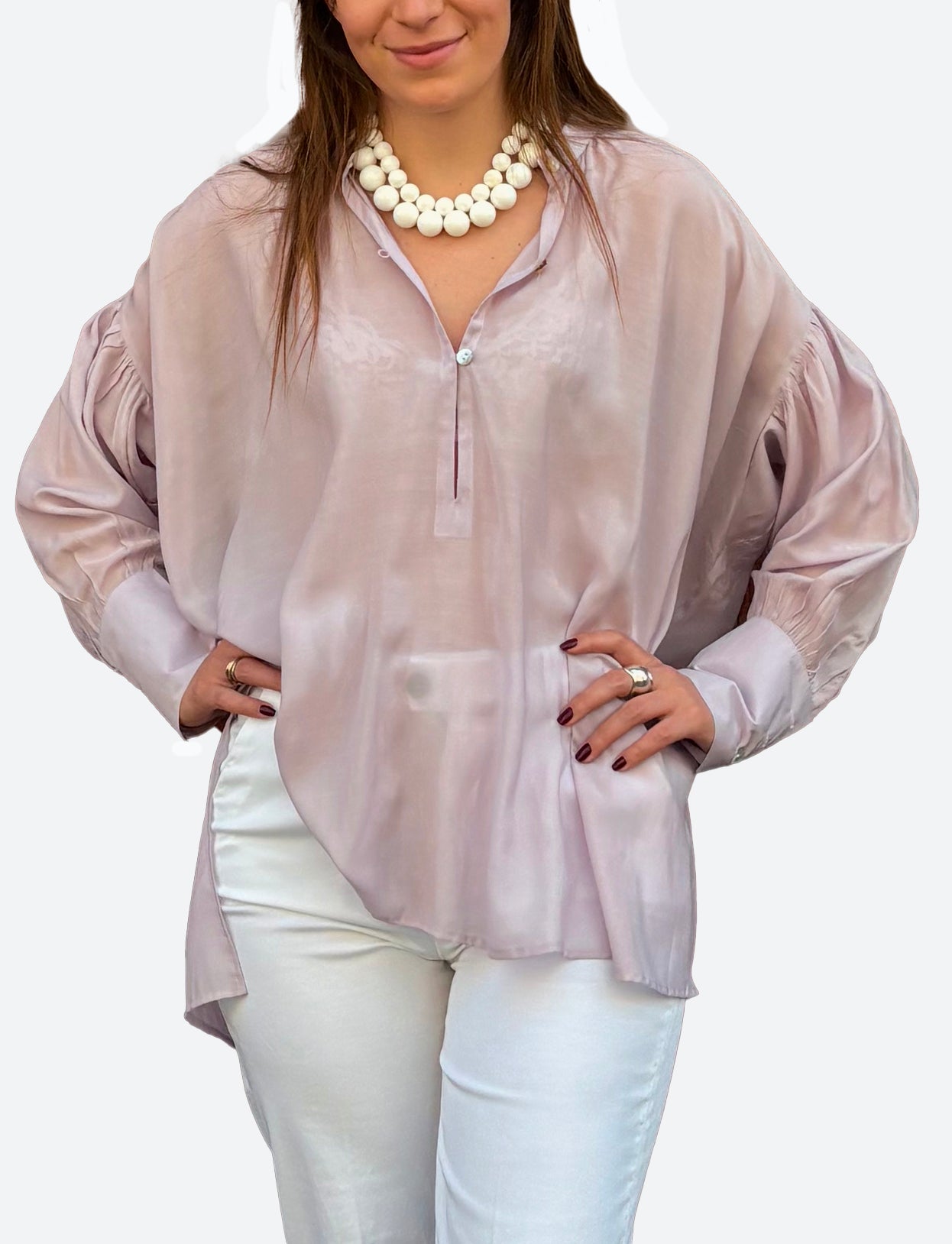 Camicia laGertrude in cotone leggero e seta malva chiaro