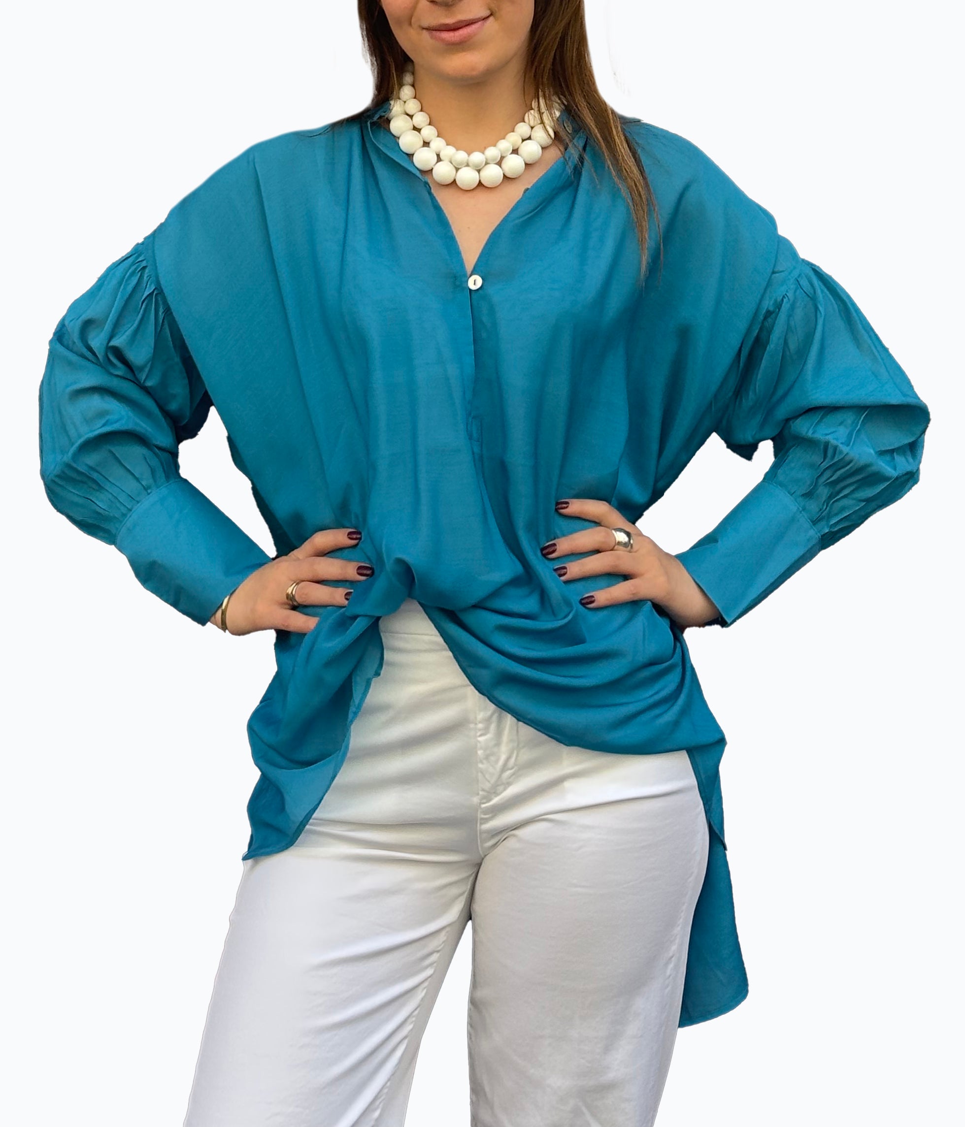 Camicia laGertrude in cotone leggero e seta pavone