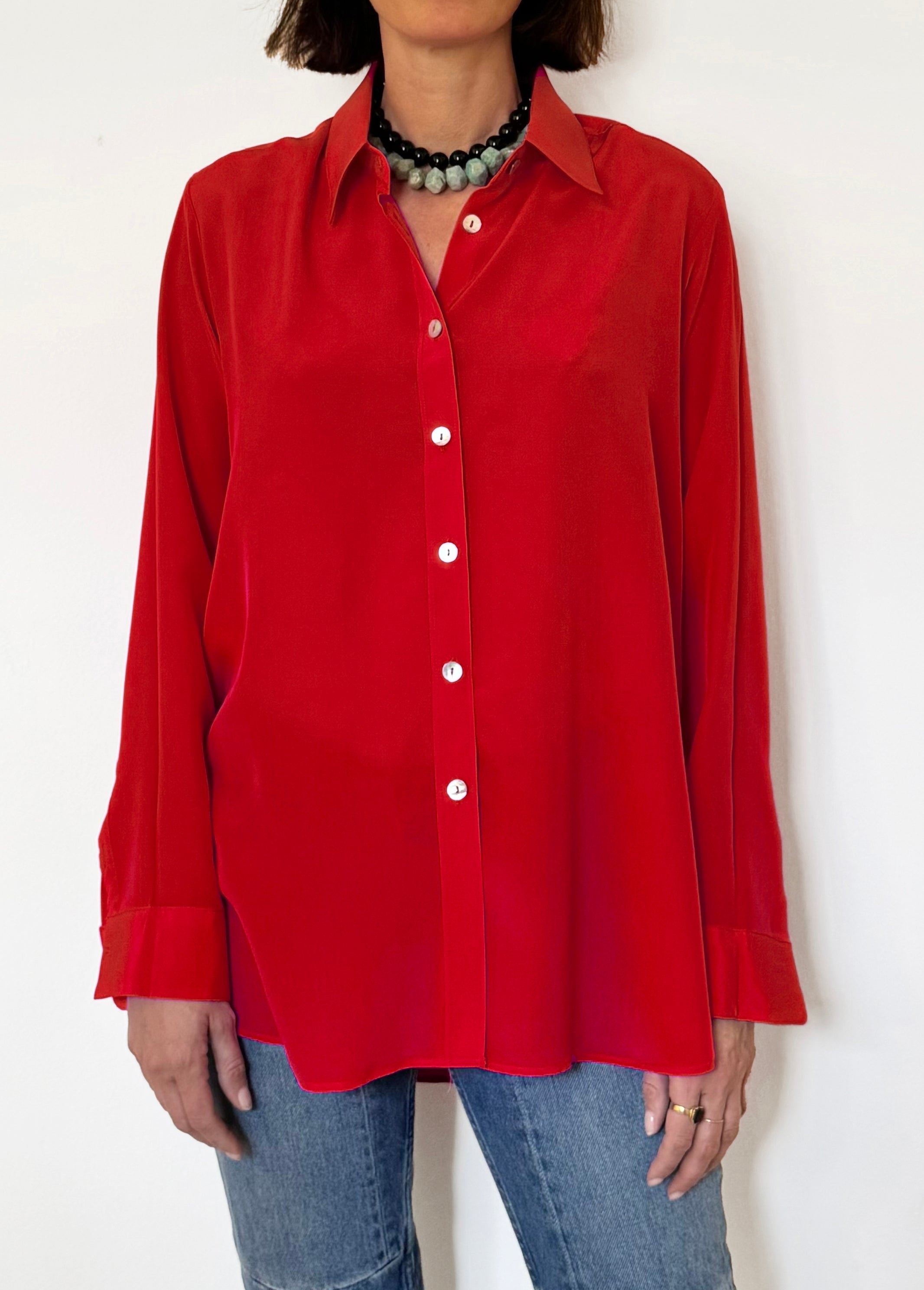 Camicia LaDelfina in crêpe di seta rosso