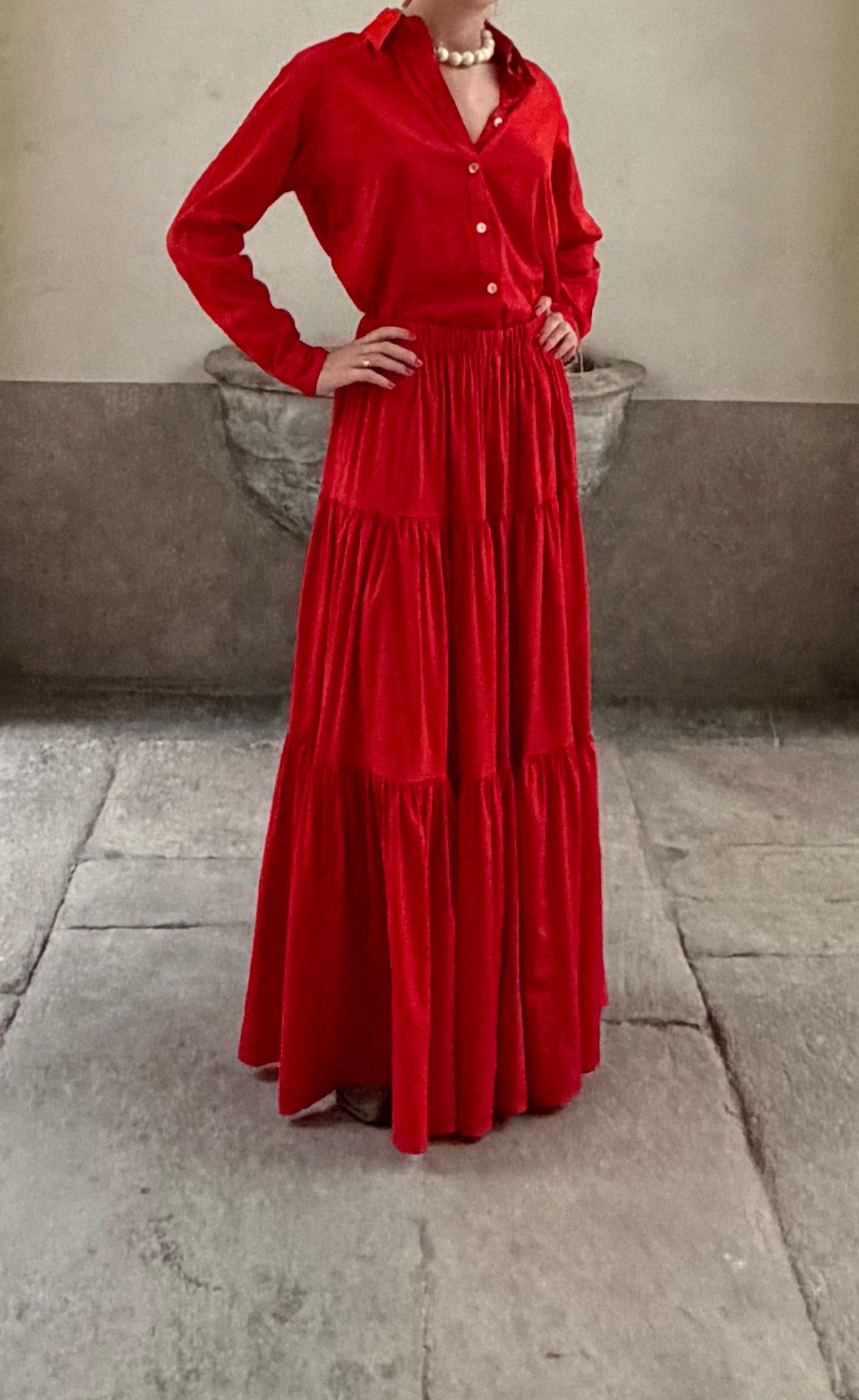 La Maria gonna in seta rosso corallo