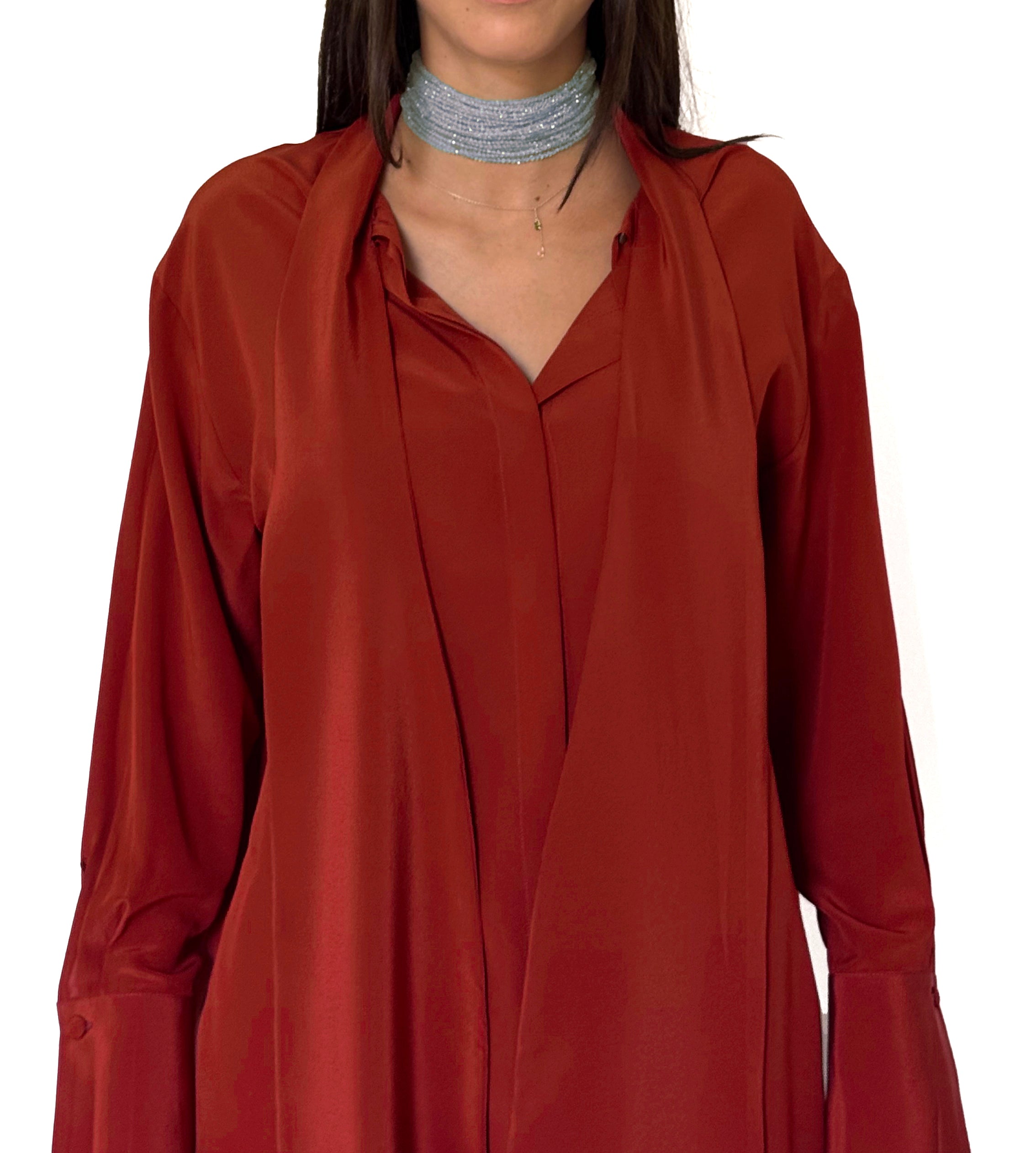 LaScialla silk crêpe shirt, brick red