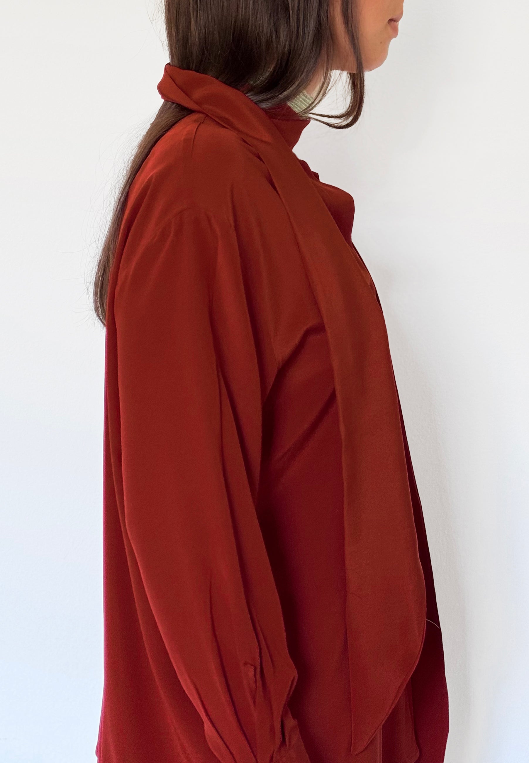 LaScialla silk crêpe shirt, brick red